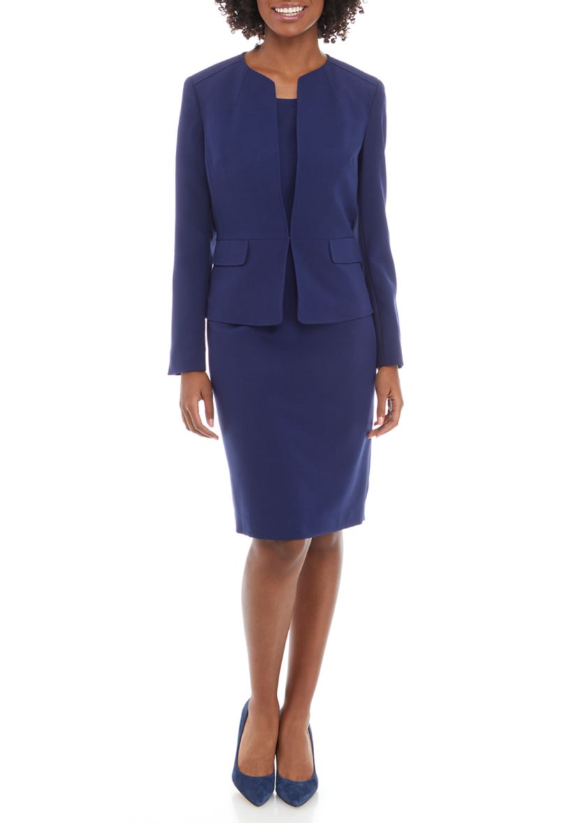 Womens Cardigan Jacket With Waist Seam and Sheath Dress Set