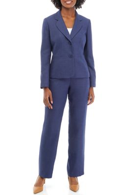 Le Suit Women's Petite Pinstriped Pants Suit Navy Size 12P