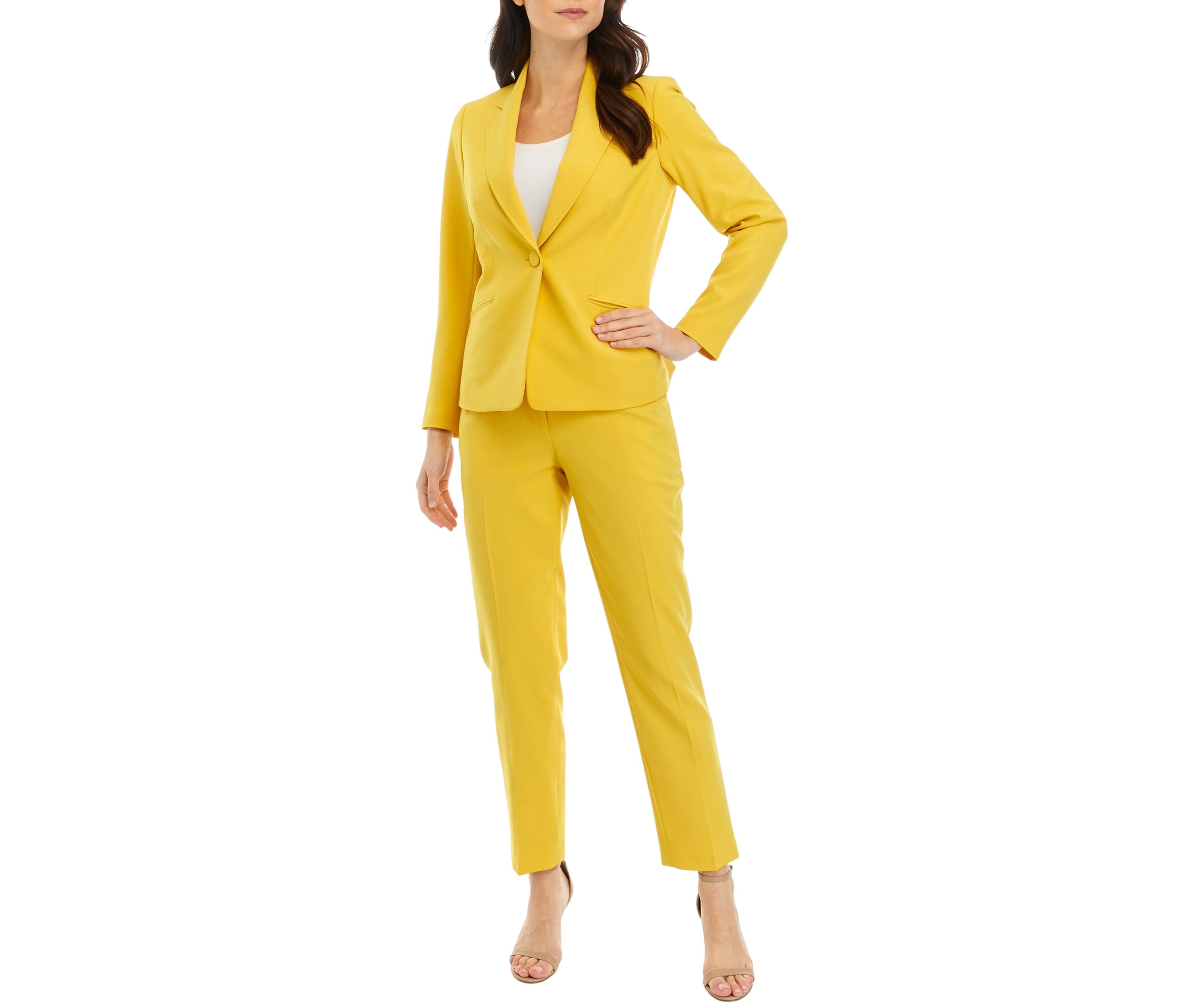 Womens One Button Jacket With Long Sleeves and Slim Pant Set