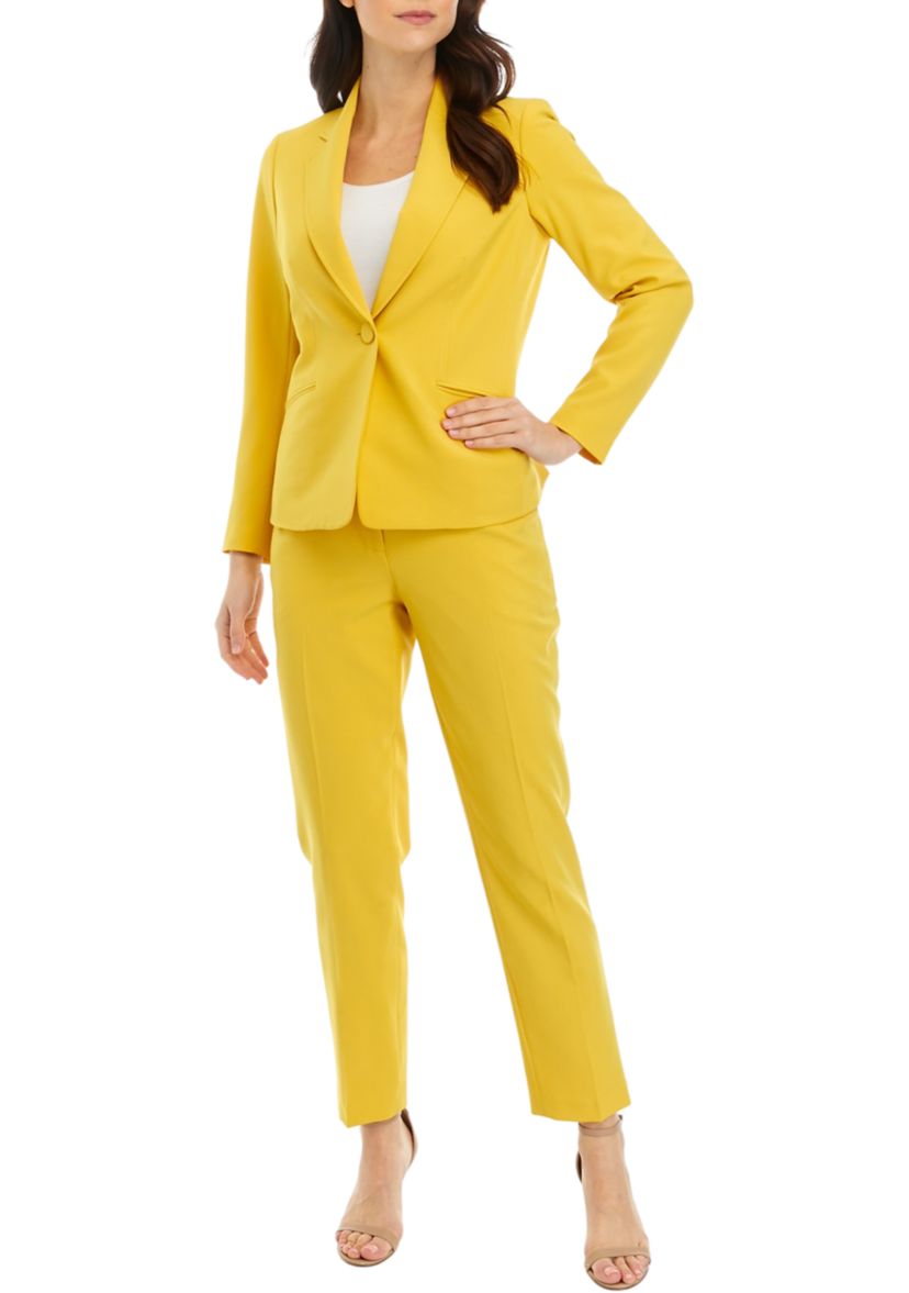 Womens One Button Jacket With Long Sleeves and Slim Pant Set