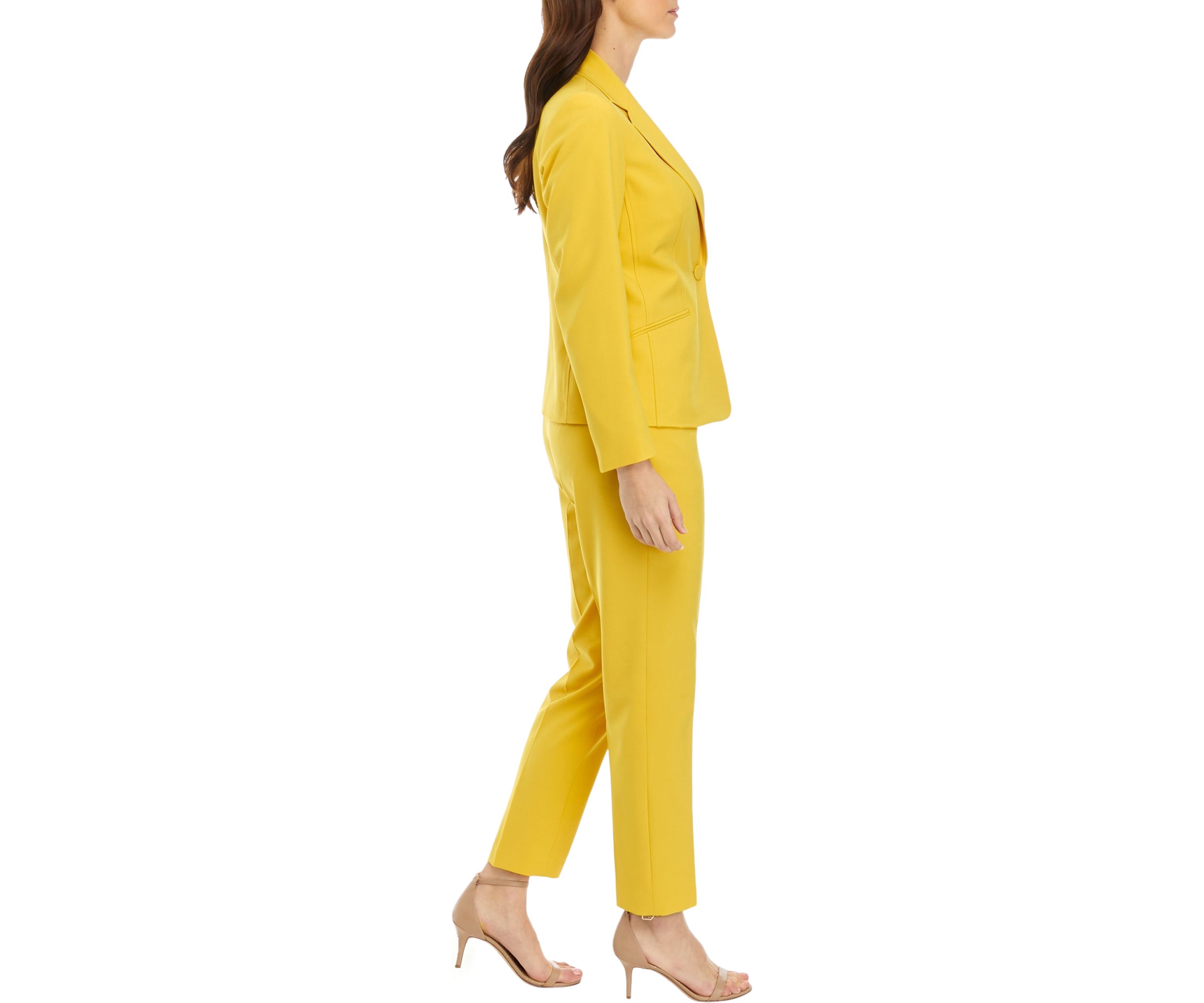 Womens One Button Jacket With Long Sleeves and Slim Pant Set