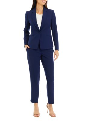 Petite One Button Jacket With Long Sleeves and Slim Pant Set