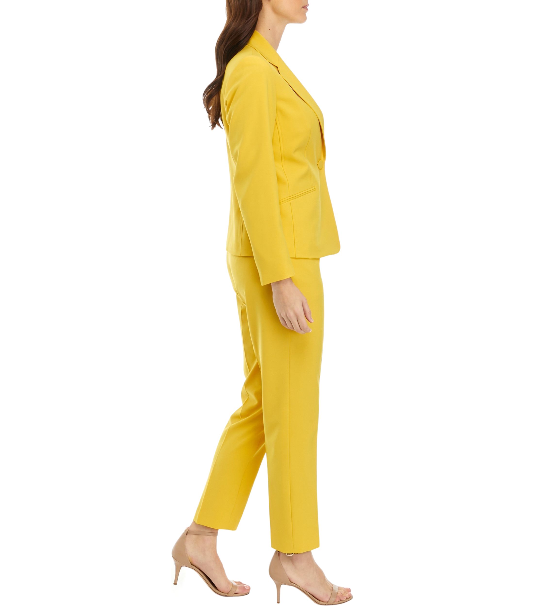 Womens Petite One Button Jacket With Long Sleeves and Slim Pant Set