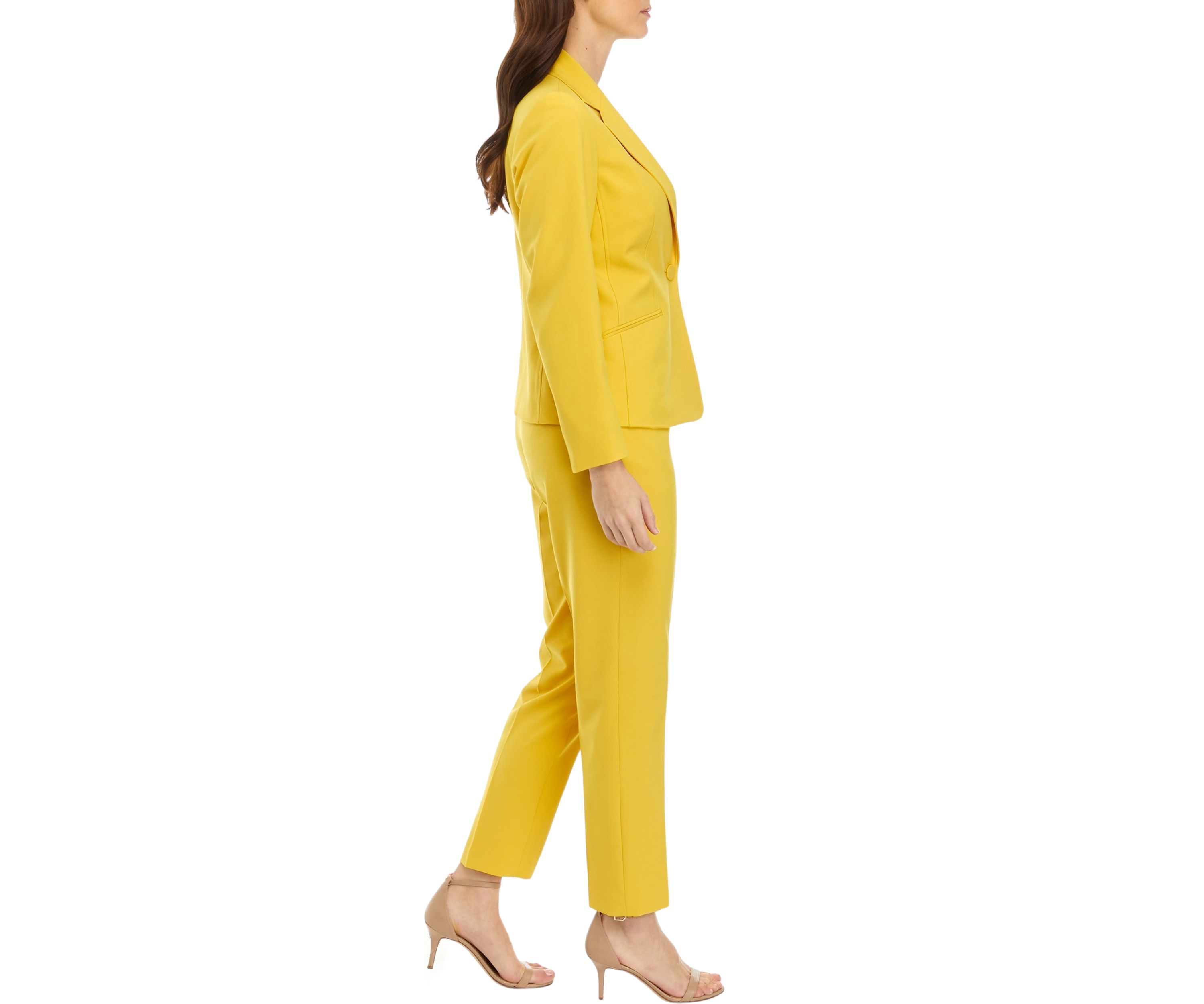 Womens Petite One Button Jacket With Long Sleeves and Slim Pant Set