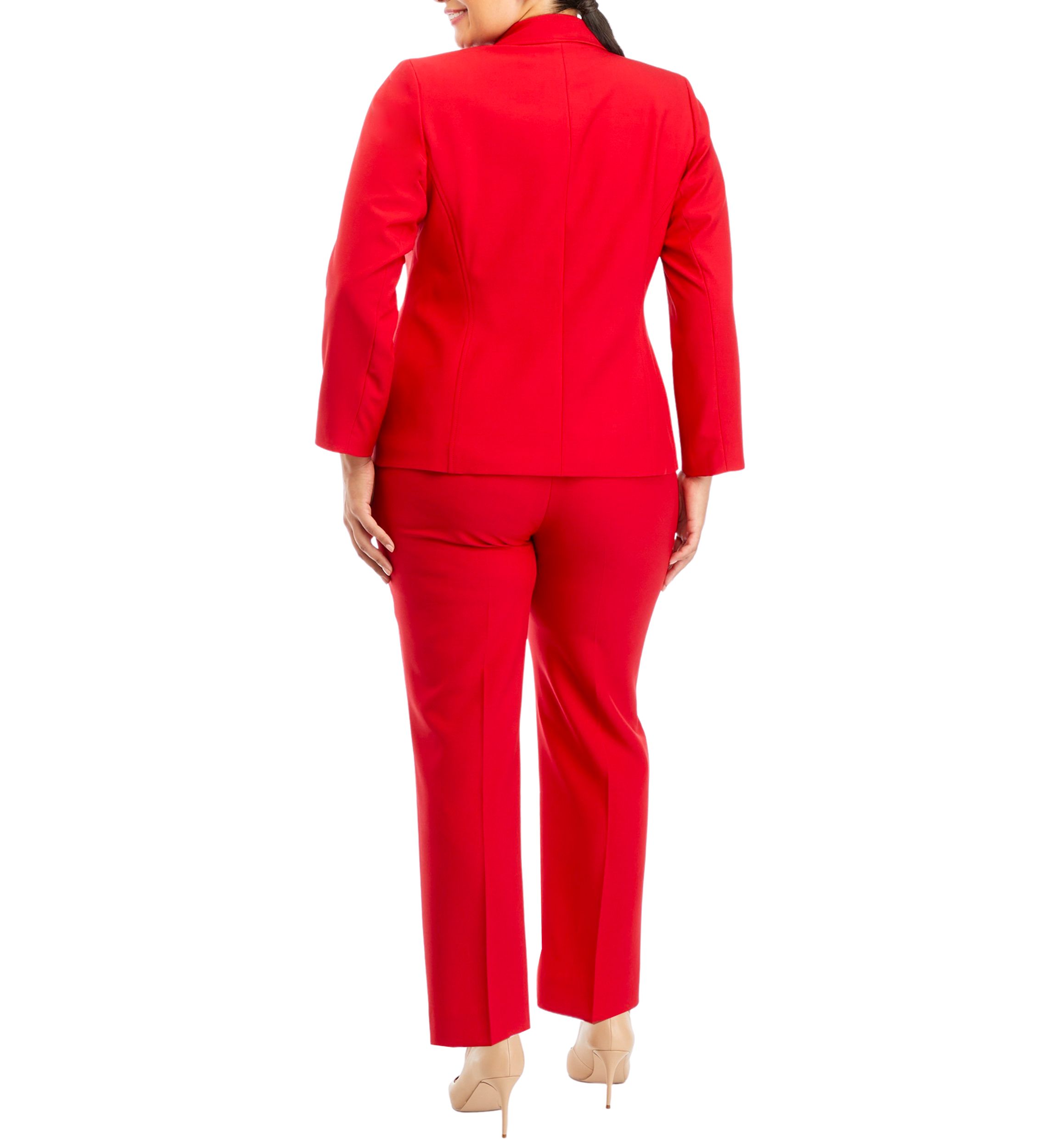 Womens Plus Size One Button Jacket With Long Sleeves and Slim Pant Set