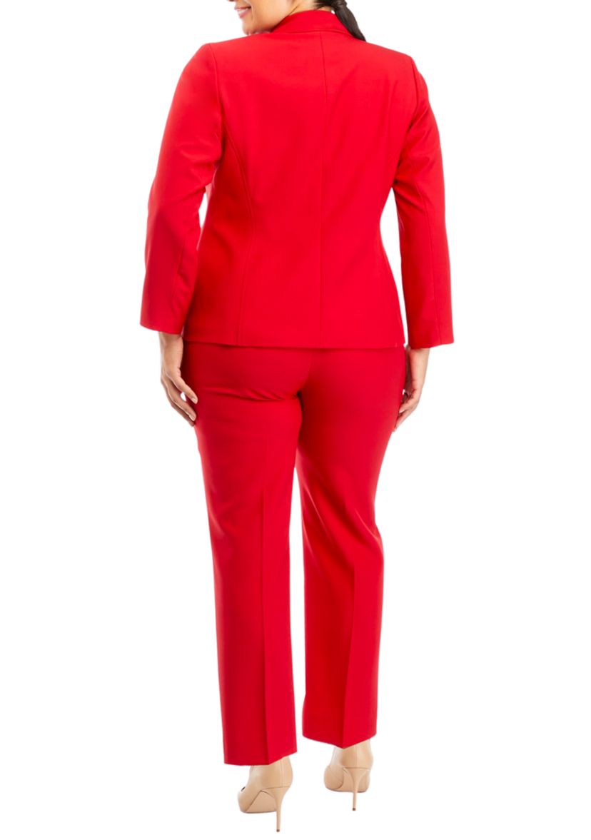 Womens Plus Size One Button Jacket With Long Sleeves and Slim Pant Set