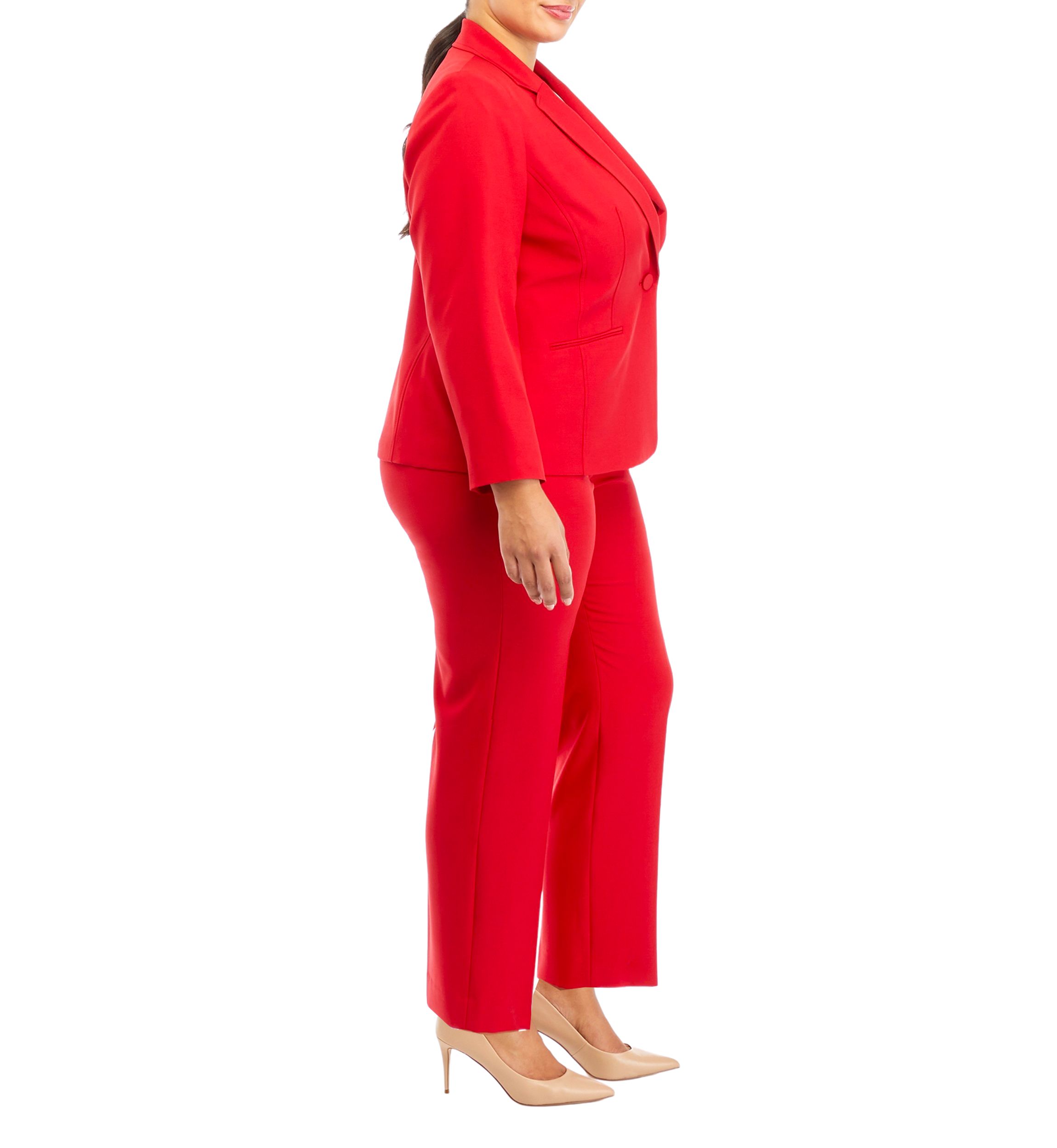 Womens Plus Size One Button Jacket With Long Sleeves and Slim Pant Set