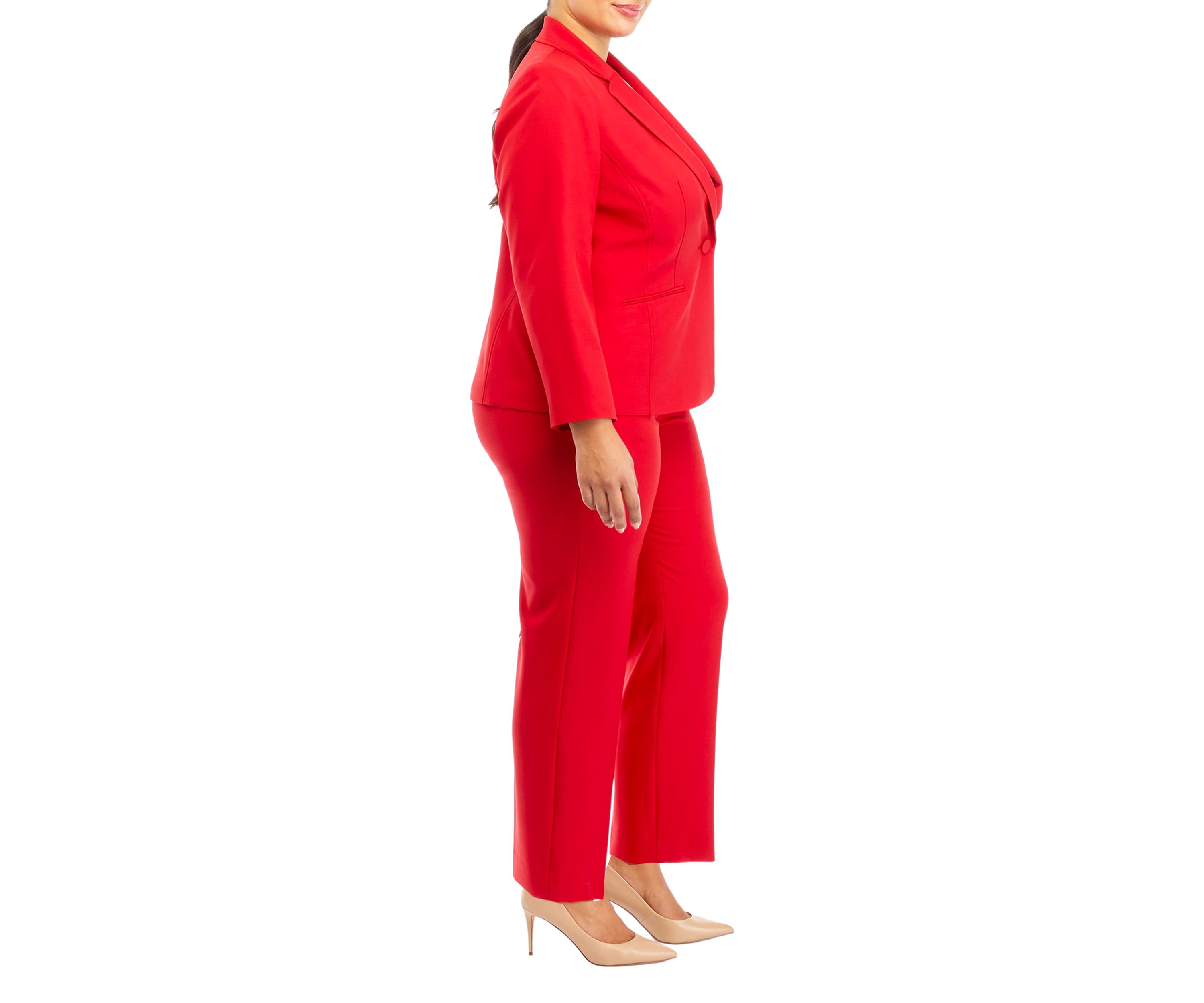 Womens Plus Size One Button Jacket With Long Sleeves and Slim Pant Set