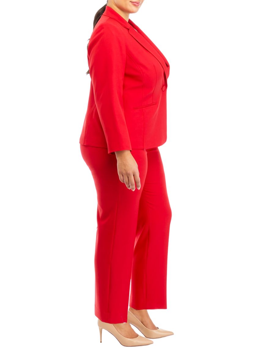 Womens Plus Size One Button Jacket With Long Sleeves and Slim Pant Set