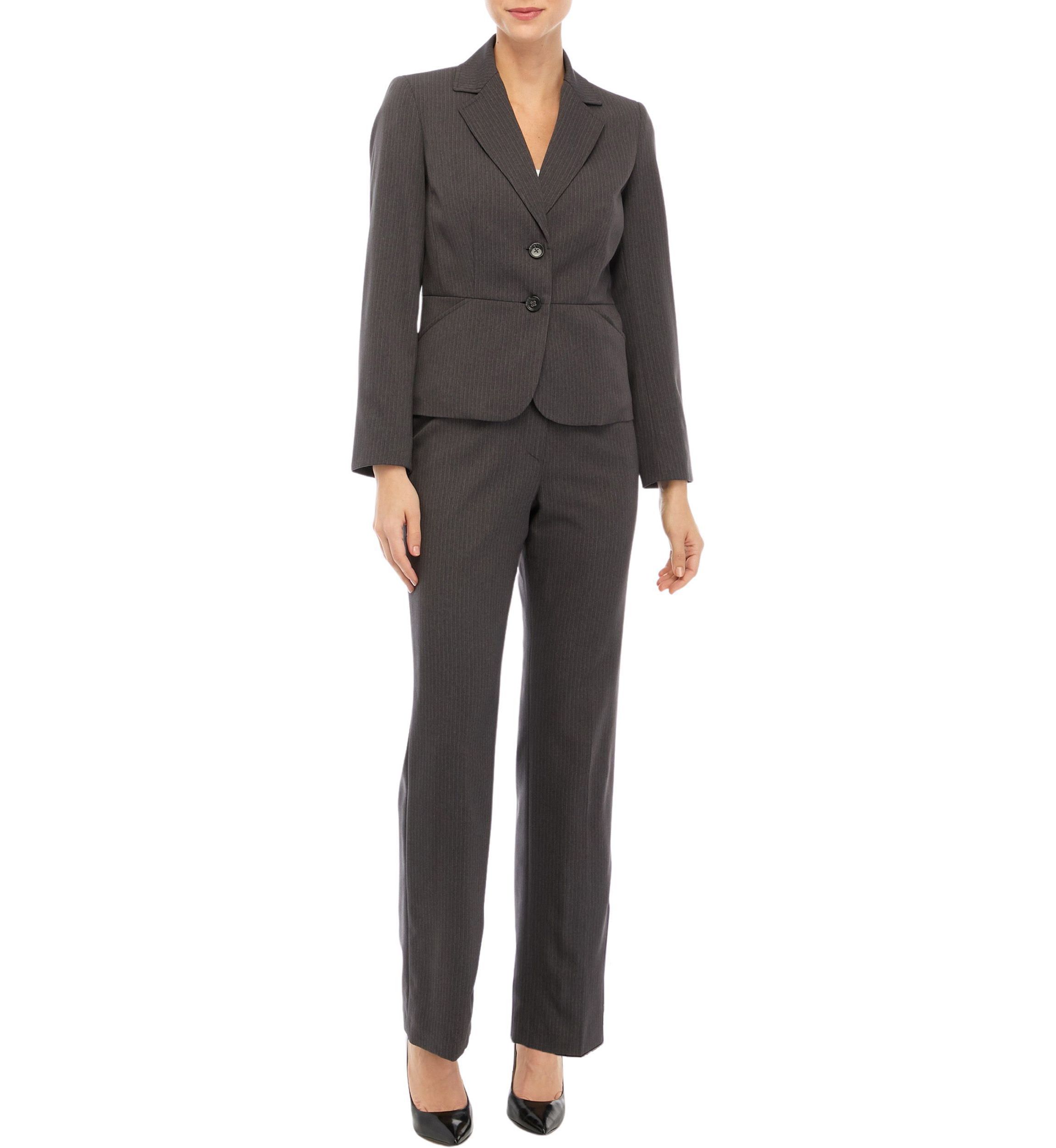 Women’s Petite Tonal Pinstripe Two Button Jacket and Kate Pant Set