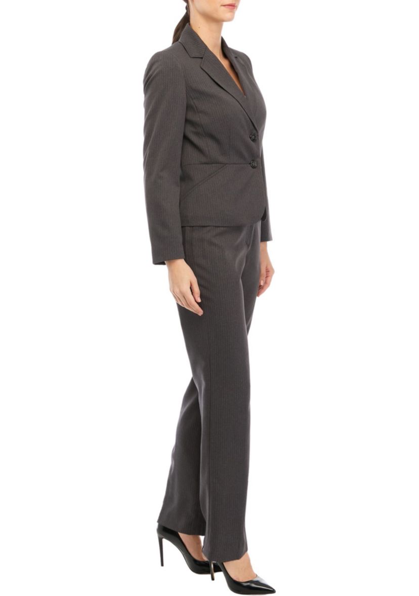Women’s Petite Tonal Pinstripe Two Button Jacket and Kate Pant Set