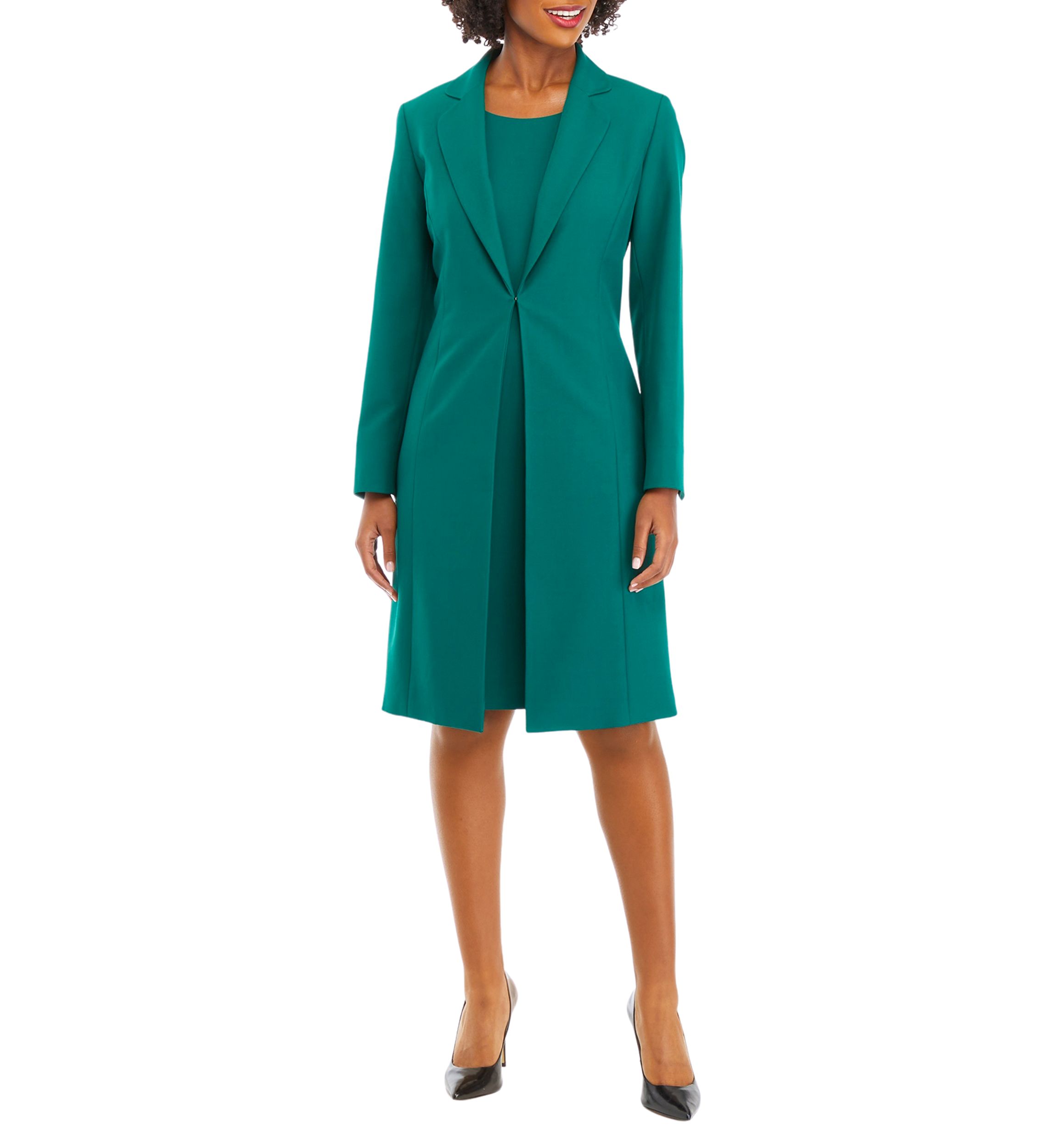 Womens Long Coat and Basic Sheath Dress Set