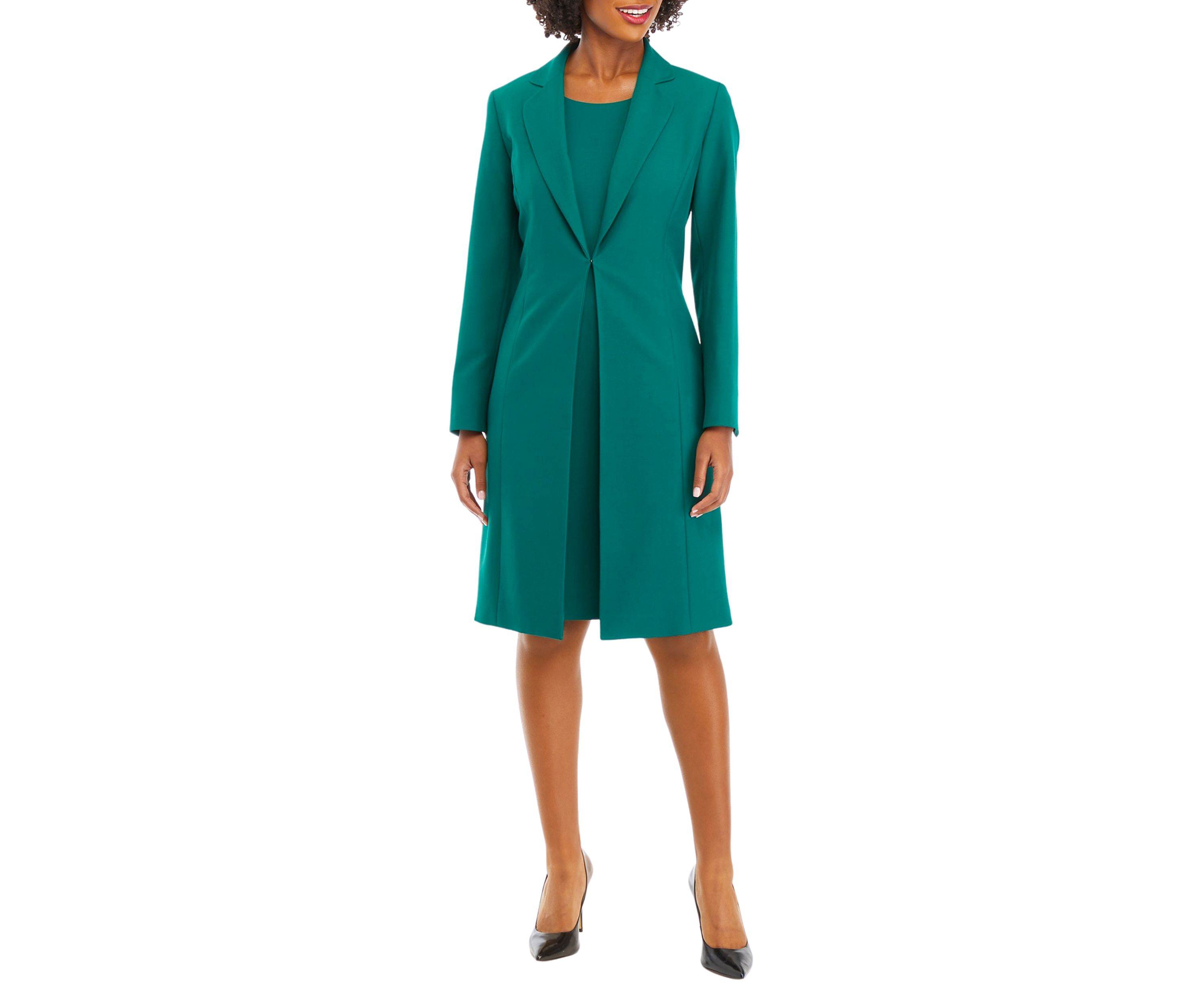 Womens Long Coat and Basic Sheath Dress Set