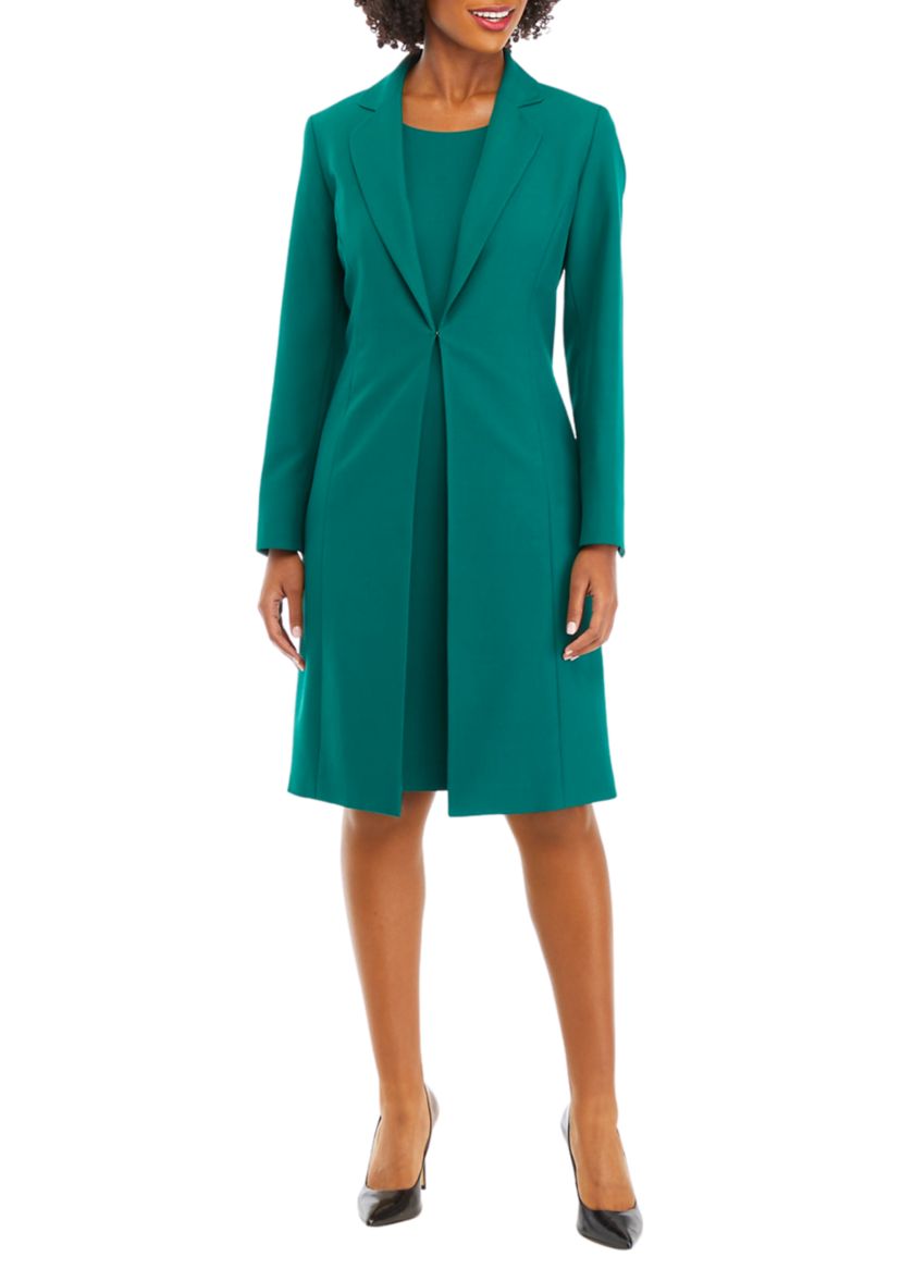 Womens Long Coat and Basic Sheath Dress Set