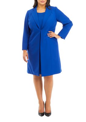 Le Suit Women's Plus Size Long Coat and Basic Sheath Dress Set | belk