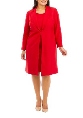 Le Suit Women's CREPE LONG COAT & SHEATH DRESS, 18W