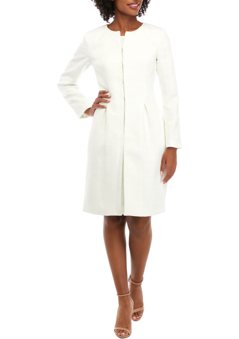 TEXTURED JACQUARD LONG JEWEL NECK JACKET AND SHEATH DRESS