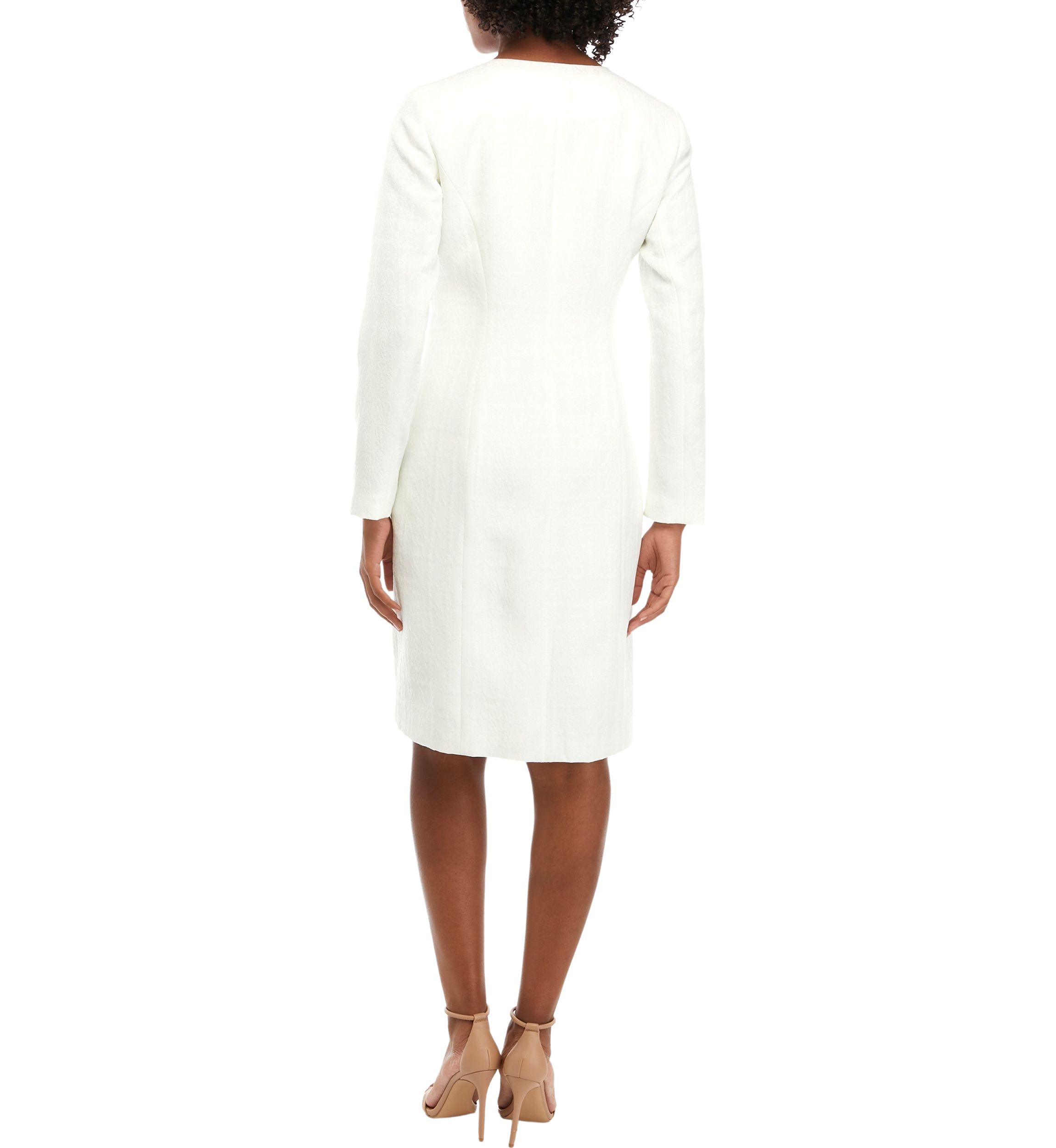 TEXTURED JACQUARD LONG JEWEL NECK JACKET AND SHEATH DRESS