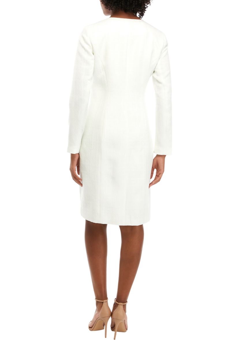 TEXTURED JACQUARD LONG JEWEL NECK JACKET AND SHEATH DRESS