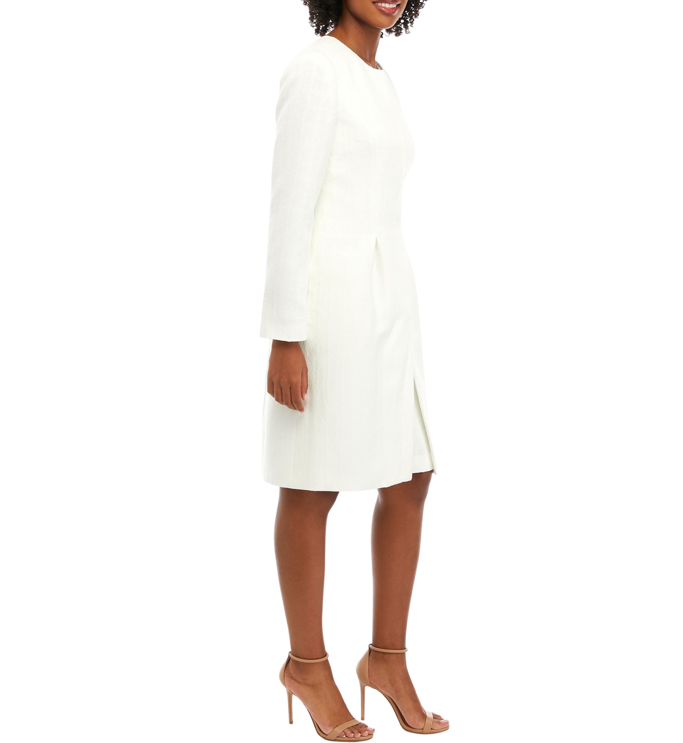 TEXTURED JACQUARD LONG JEWEL NECK JACKET AND SHEATH DRESS