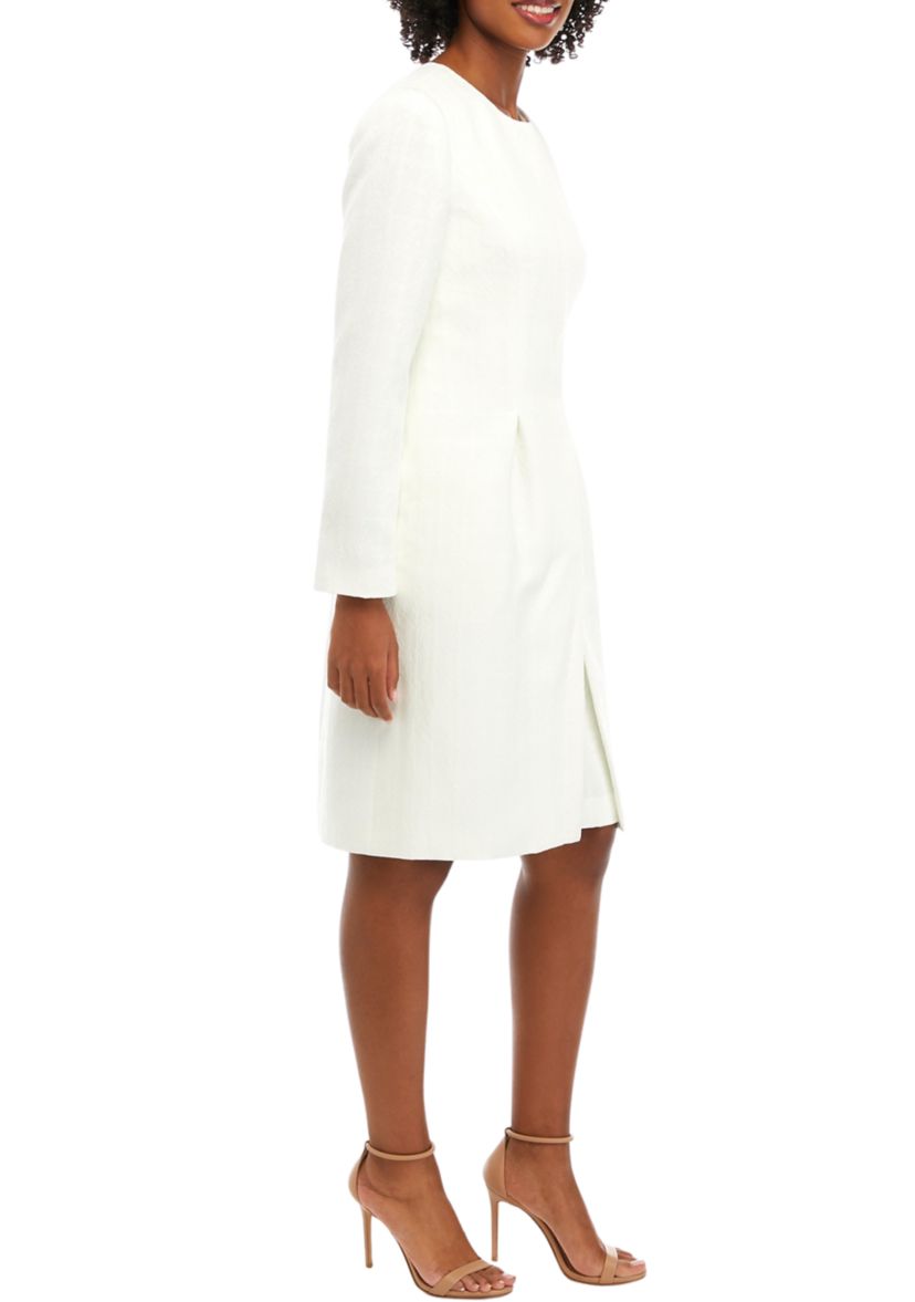 TEXTURED JACQUARD LONG JEWEL NECK JACKET AND SHEATH DRESS