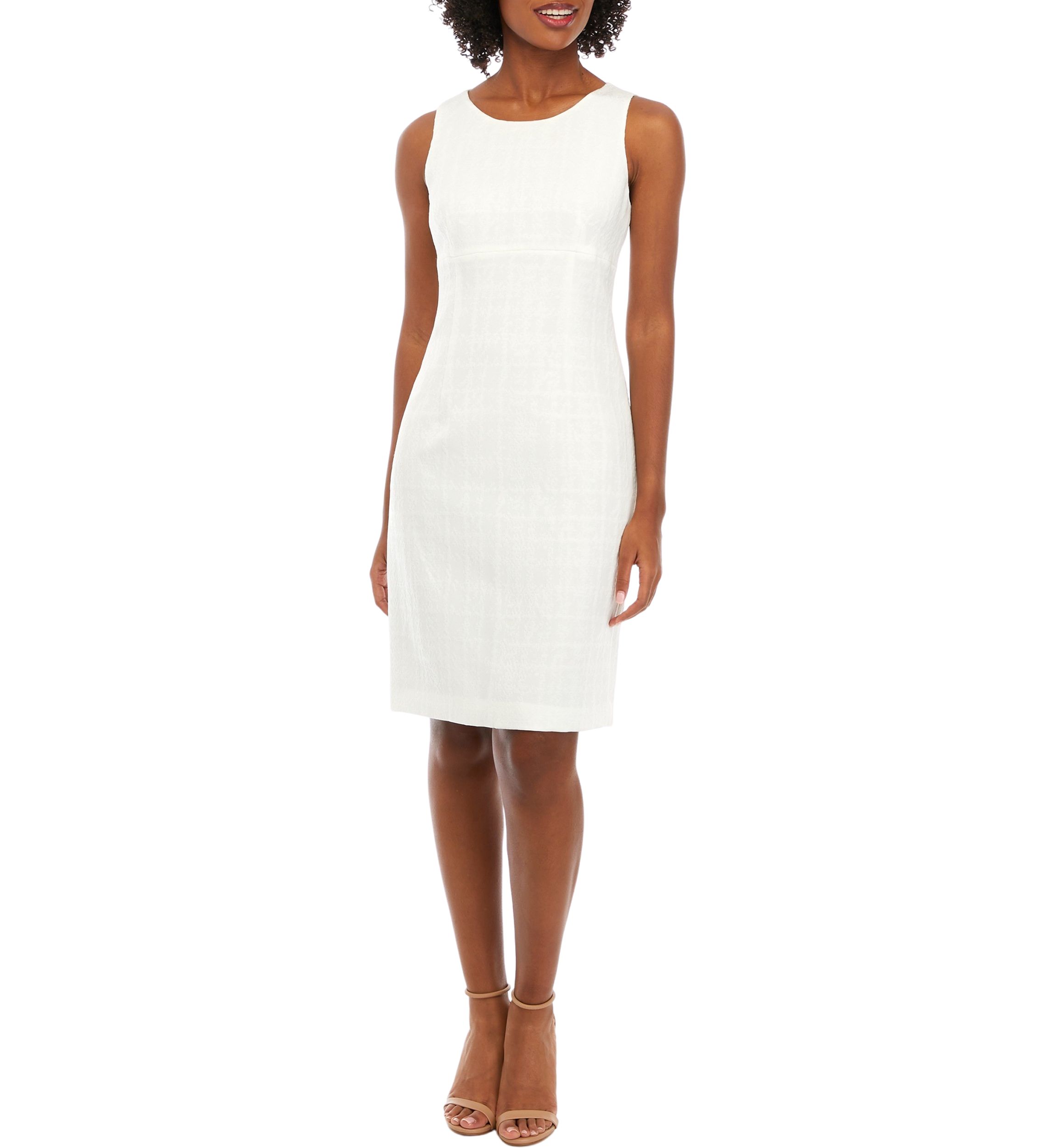 TEXTURED JACQUARD LONG JEWEL NECK JACKET AND SHEATH DRESS