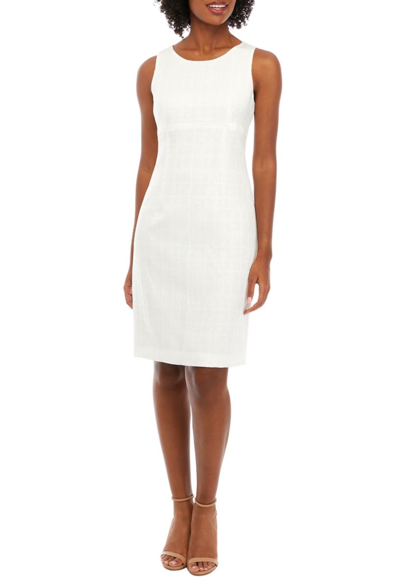 TEXTURED JACQUARD LONG JEWEL NECK JACKET AND SHEATH DRESS