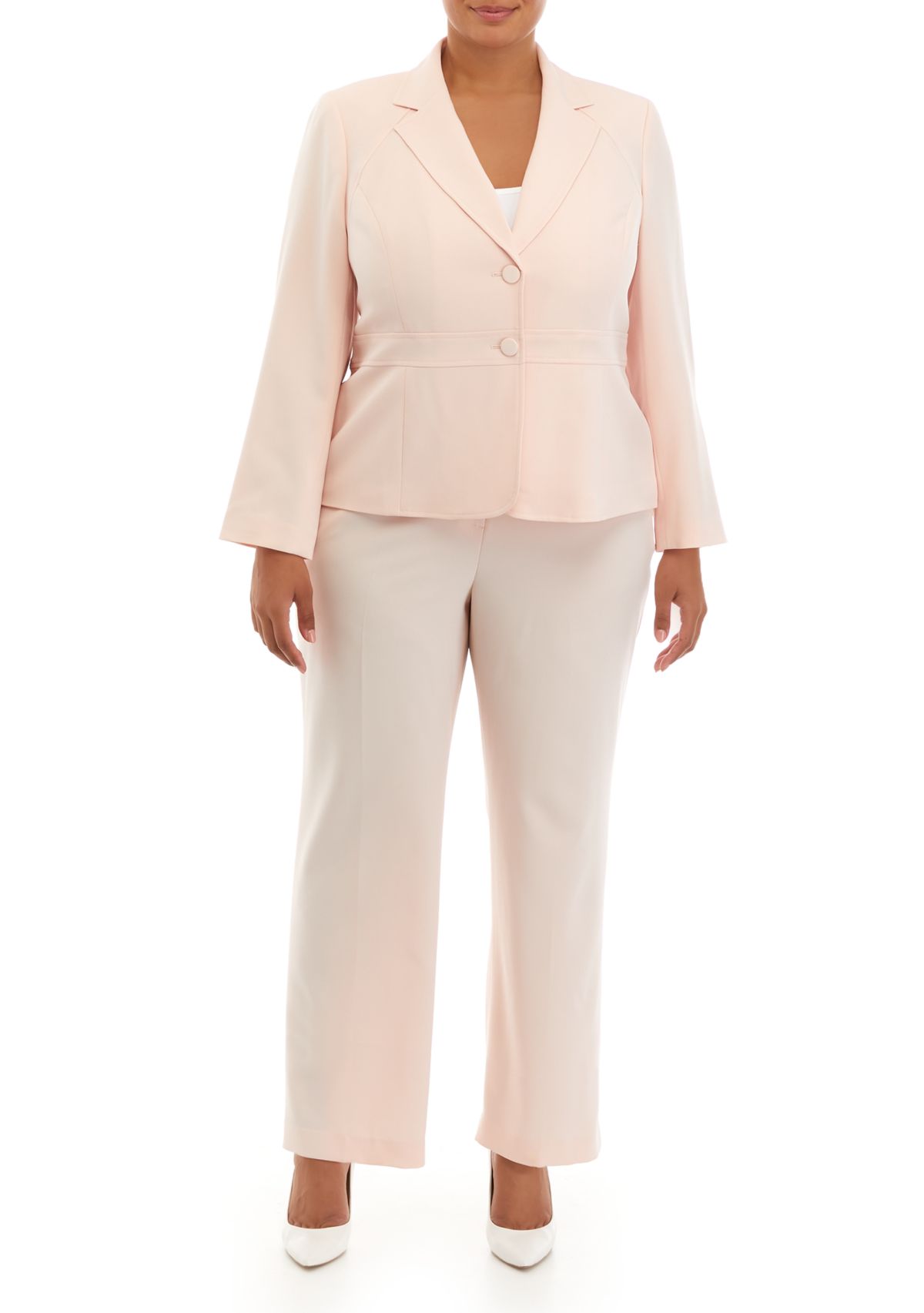 Womens Plus Size Crepe Two Button Notch Collar Jacket and Trouser Pant Set