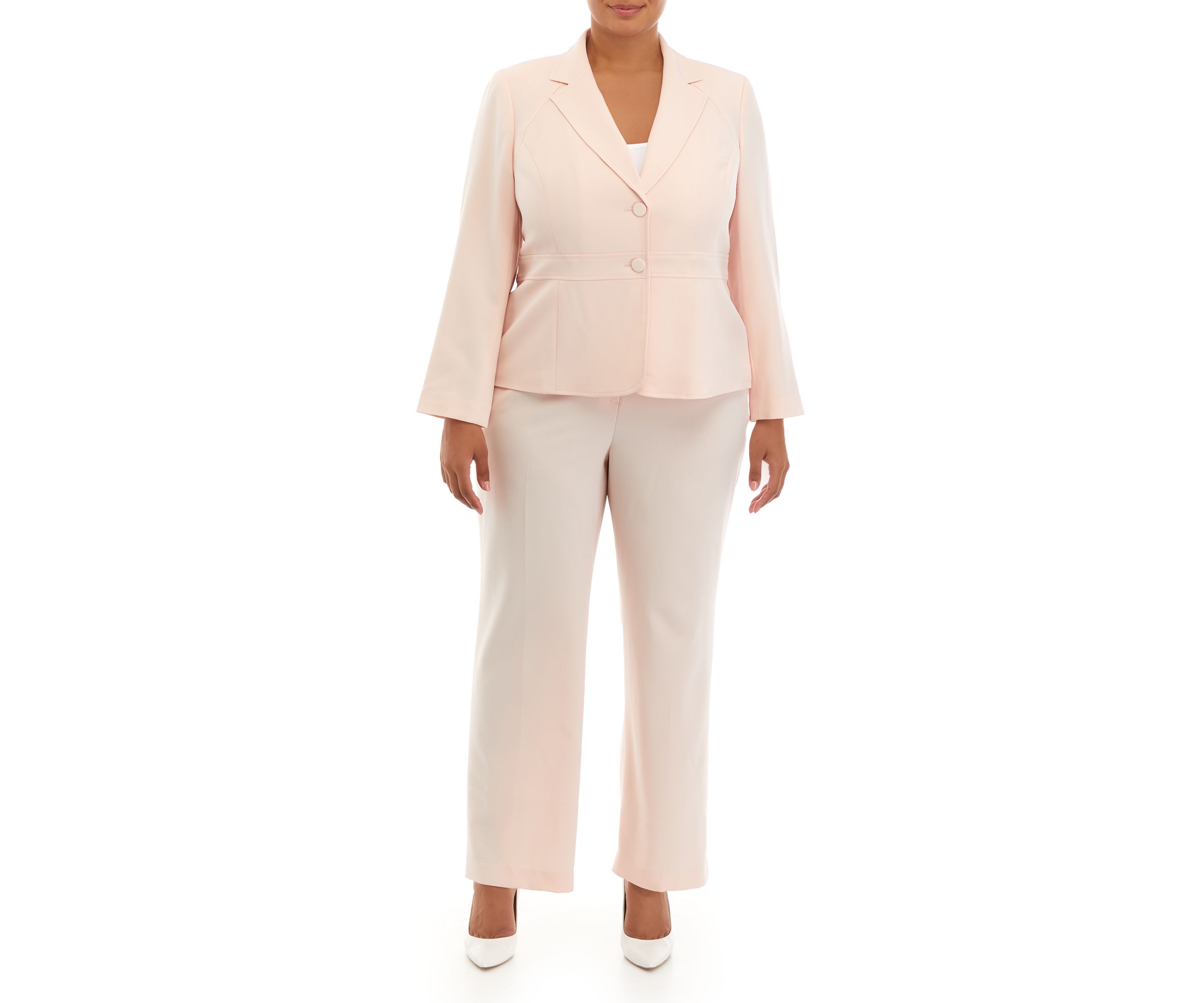 Womens Plus Size Crepe Two Button Notch Collar Jacket and Trouser Pant Set