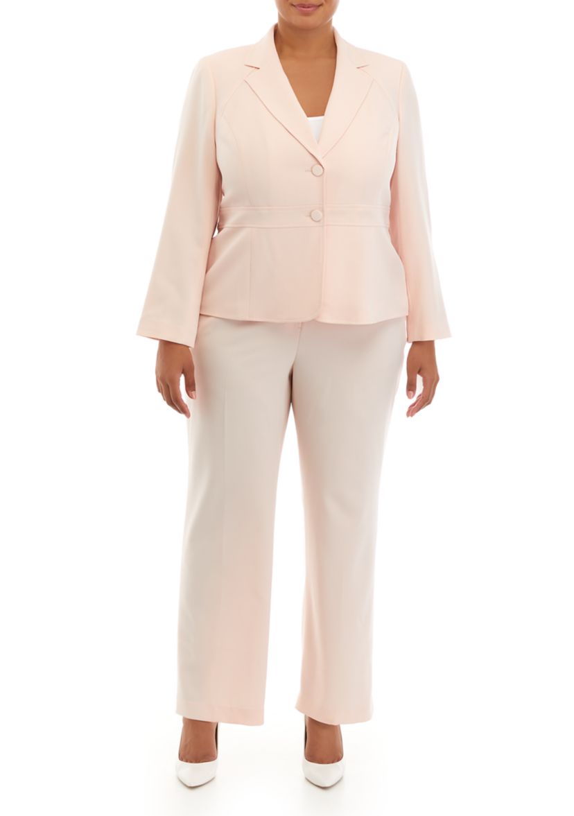 Womens Plus Size Crepe Two Button Notch Collar Jacket and Trouser Pant Set
