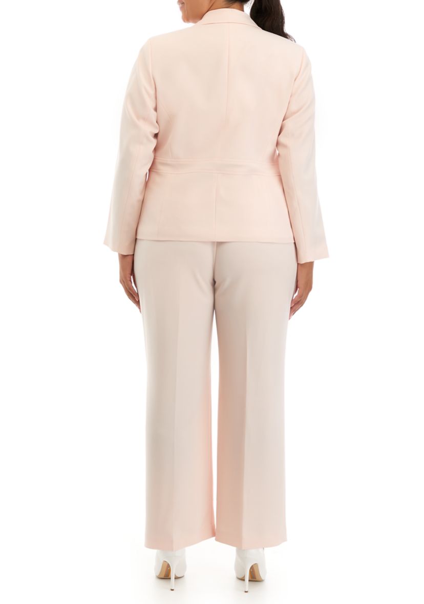 Womens Plus Size Crepe Two Button Notch Collar Jacket and Trouser Pant Set