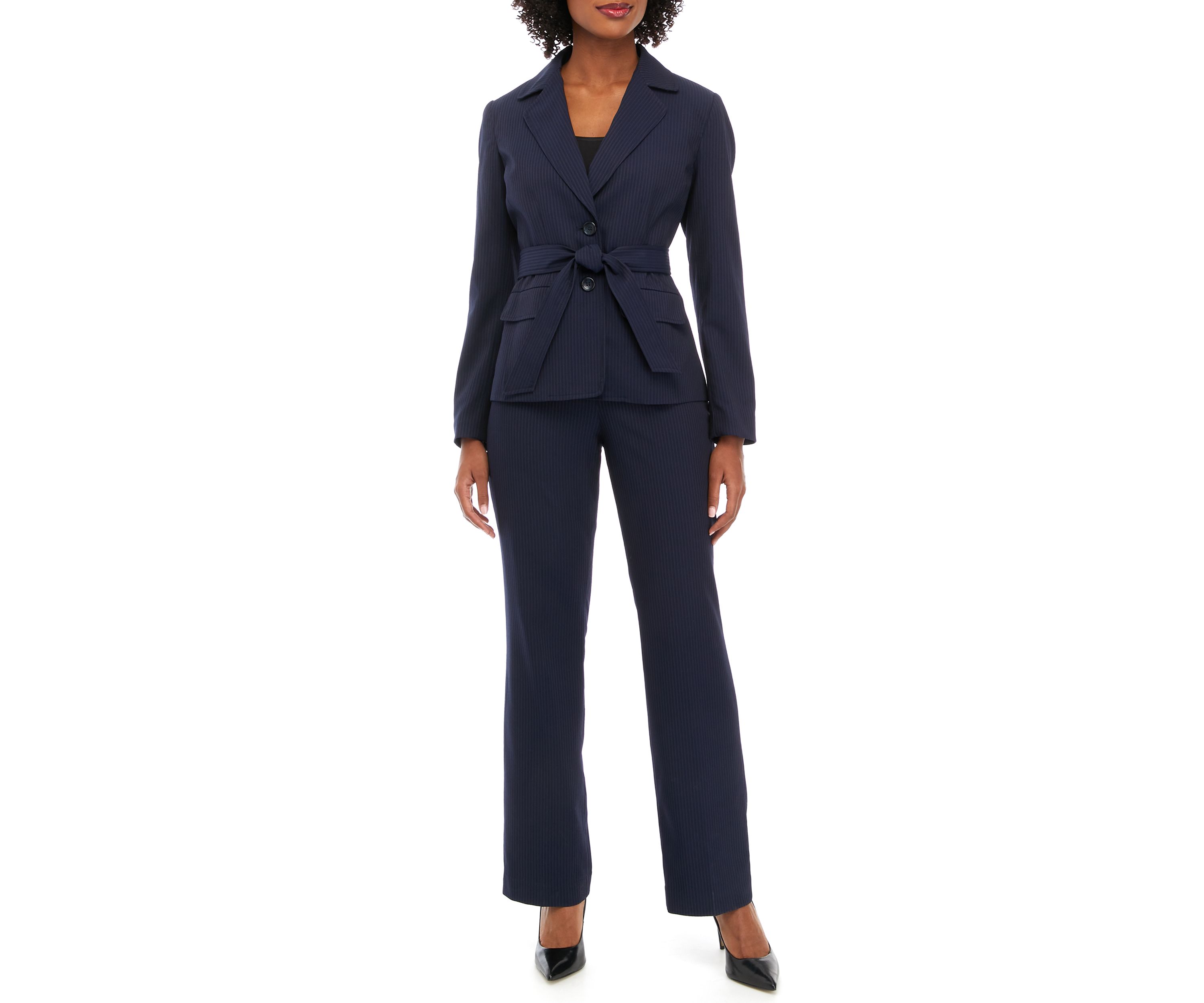 TONAL STRIPE BELTED JACKET AND SIDE ZIP PANT