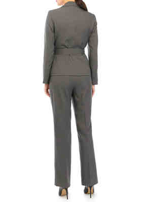 Le Suit Women's Tonal Stripe Belted Jacket and Pants Set