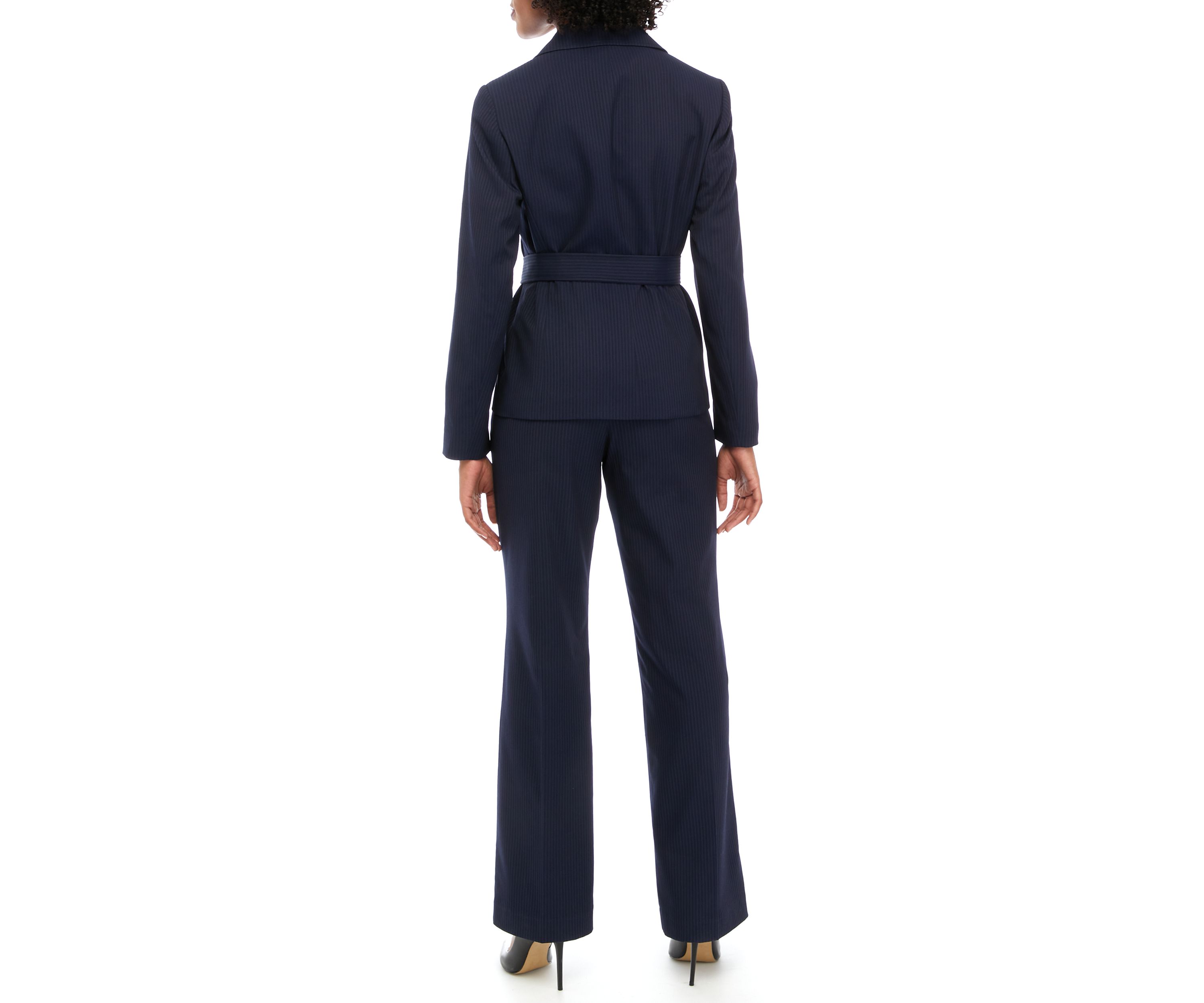 TONAL STRIPE BELTED JACKET AND SIDE ZIP PANT