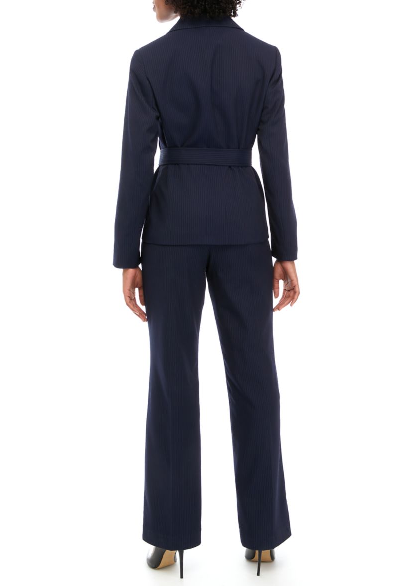 TONAL STRIPE BELTED JACKET AND SIDE ZIP PANT