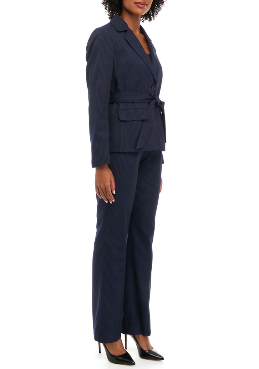 TONAL STRIPE BELTED JACKET AND SIDE ZIP PANT