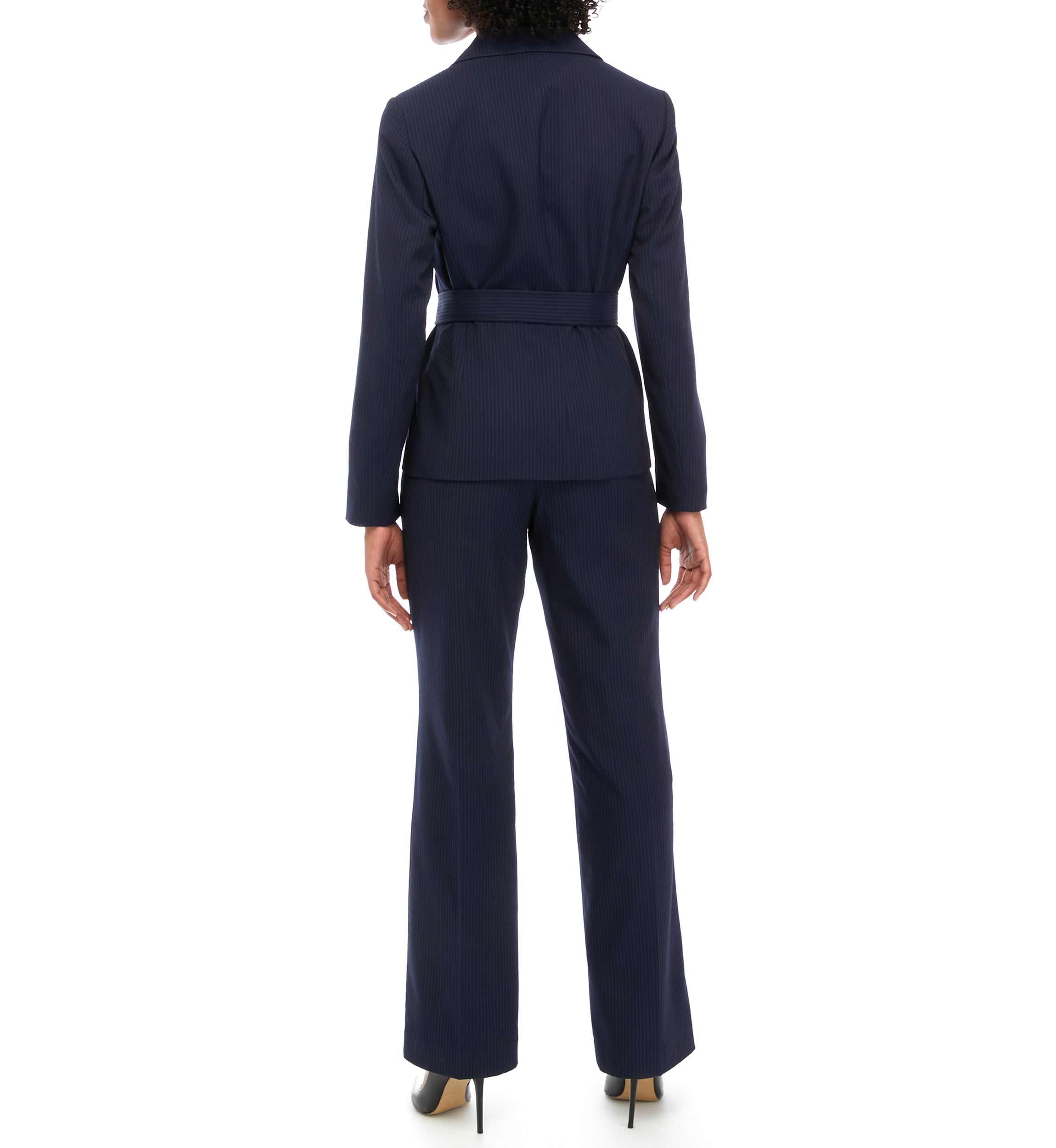 Womens Petite Tonal Stripe Belted Jacket and Side Zip Pant Set