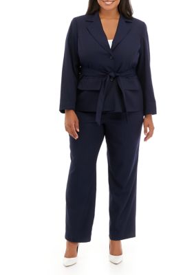 Le Suit Women's Plus Size Single-Button Zip Skirt Suit Navy Size Petite  Small