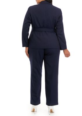 Le Suit Women's Petite Straight-Leg Tonal-Striped Pants Suit (12P, Dark  Canvas)