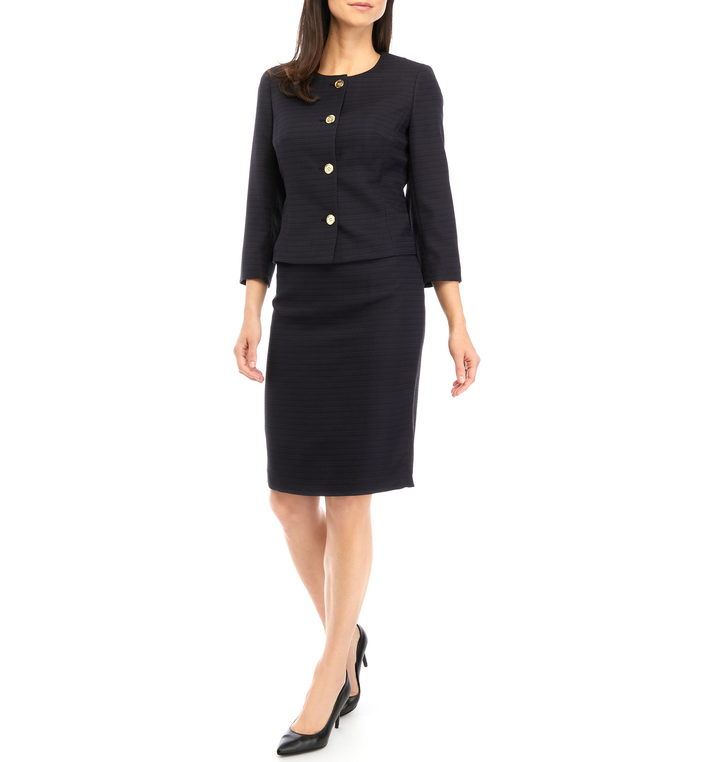 TWEED COLLARLESS JACKET AND SLIM SKIRT