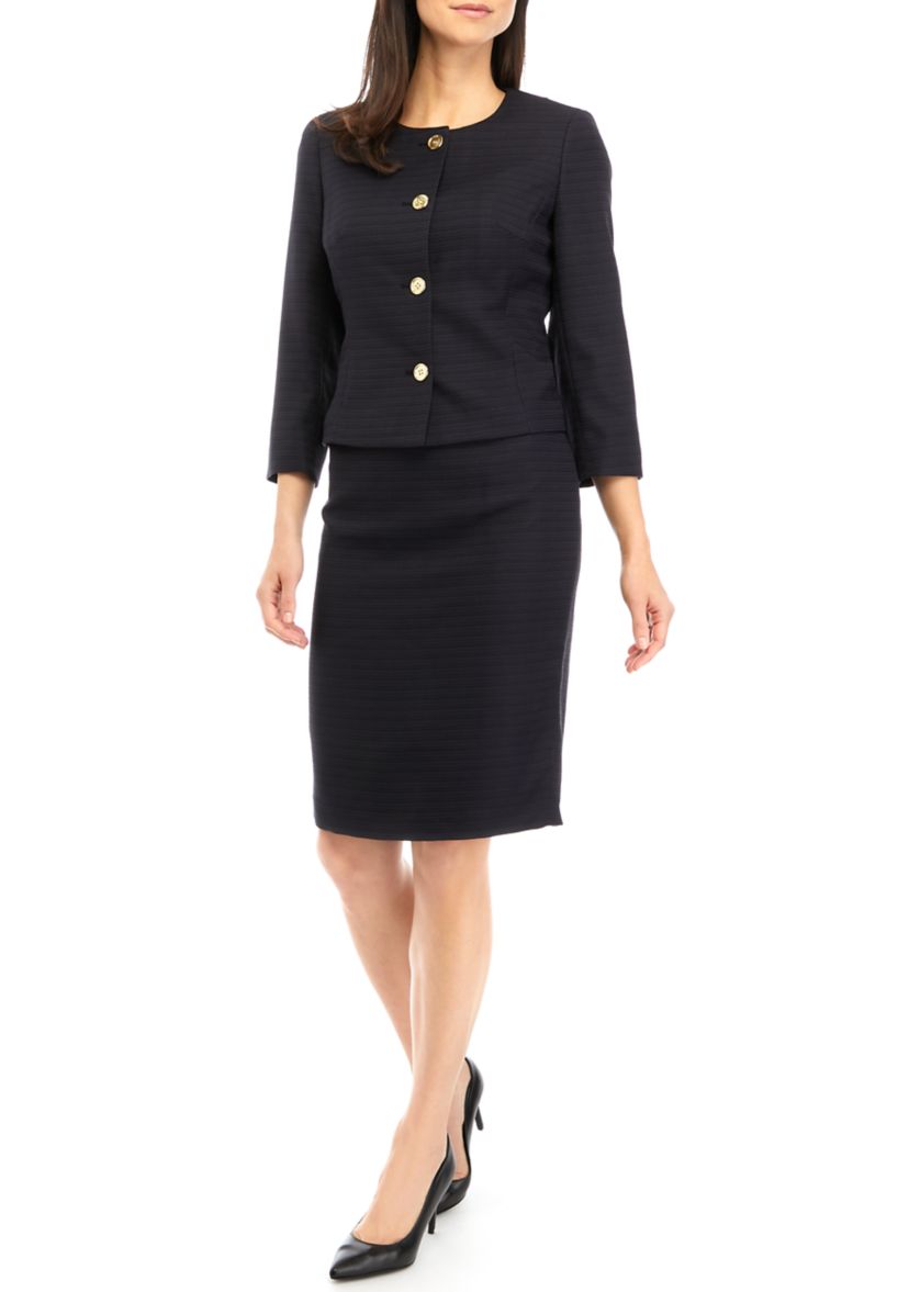 TWEED COLLARLESS JACKET AND SLIM SKIRT