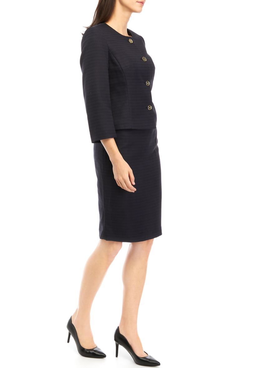 TWEED COLLARLESS JACKET AND SLIM SKIRT