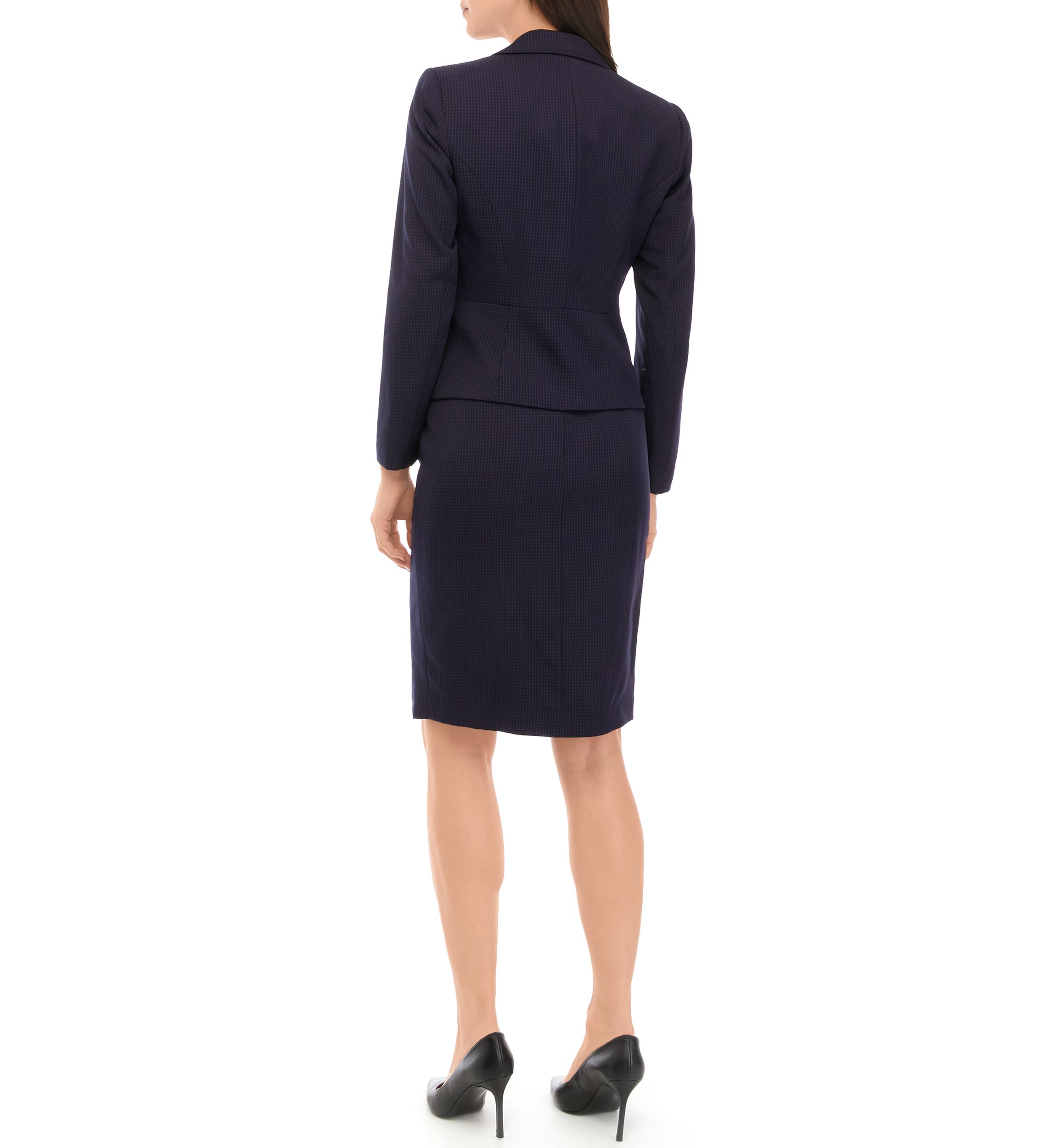 TONAL CHECK THREE BUTTON JACKET AND SIDE SLIT SKIRT