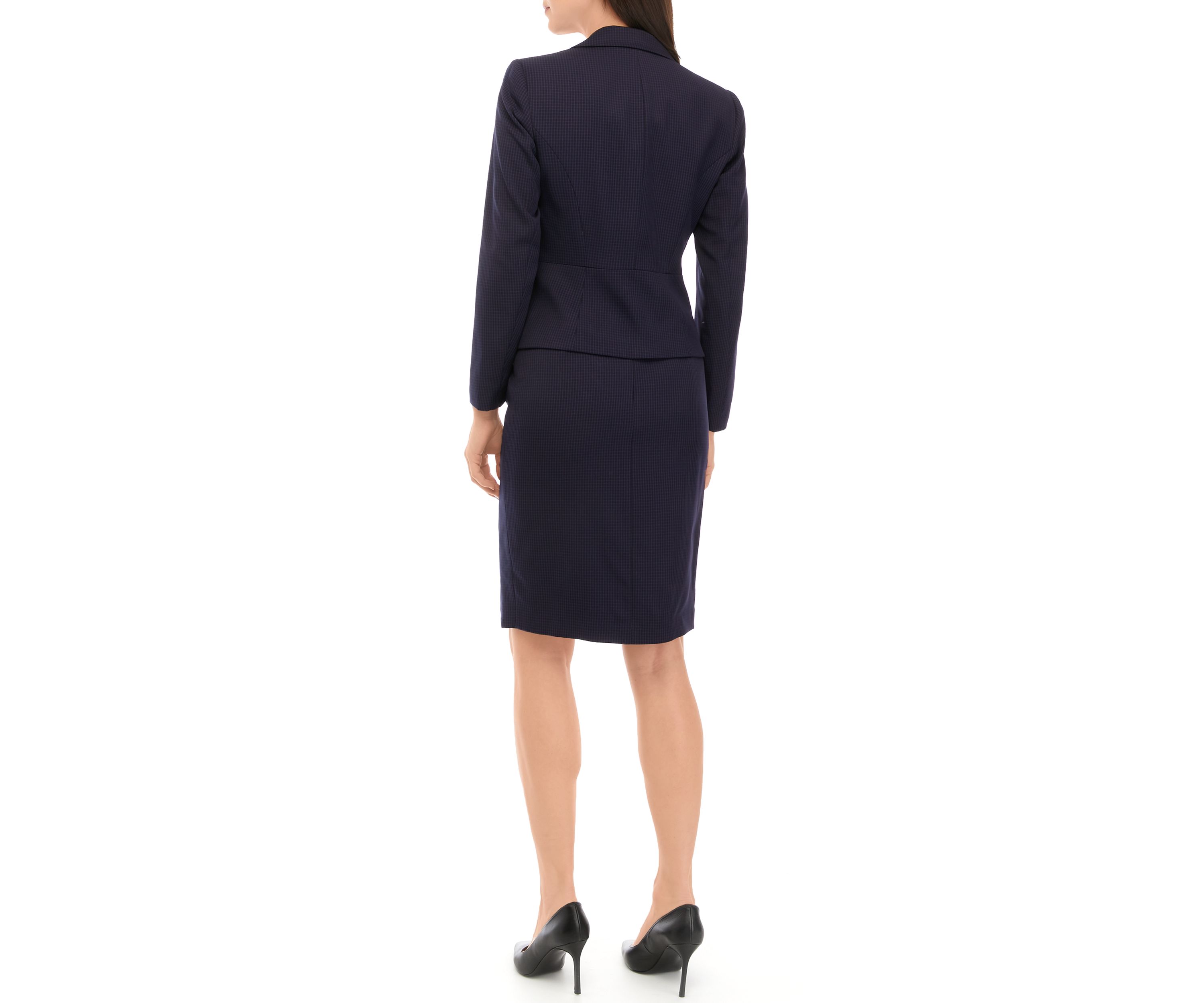 TONAL CHECK THREE BUTTON JACKET AND SIDE SLIT SKIRT