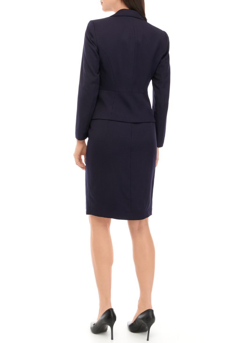 TONAL CHECK THREE BUTTON JACKET AND SIDE SLIT SKIRT