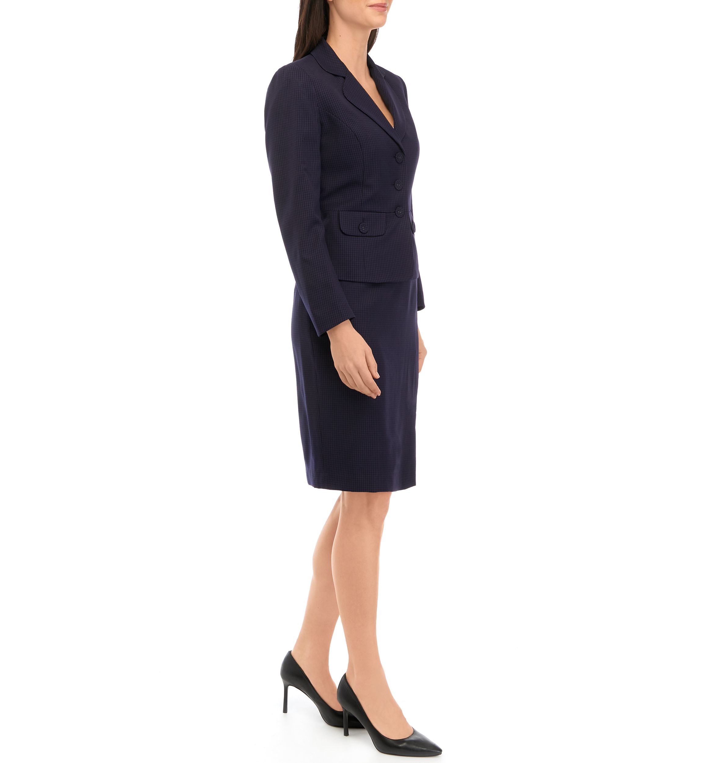 TONAL CHECK THREE BUTTON JACKET AND SIDE SLIT SKIRT