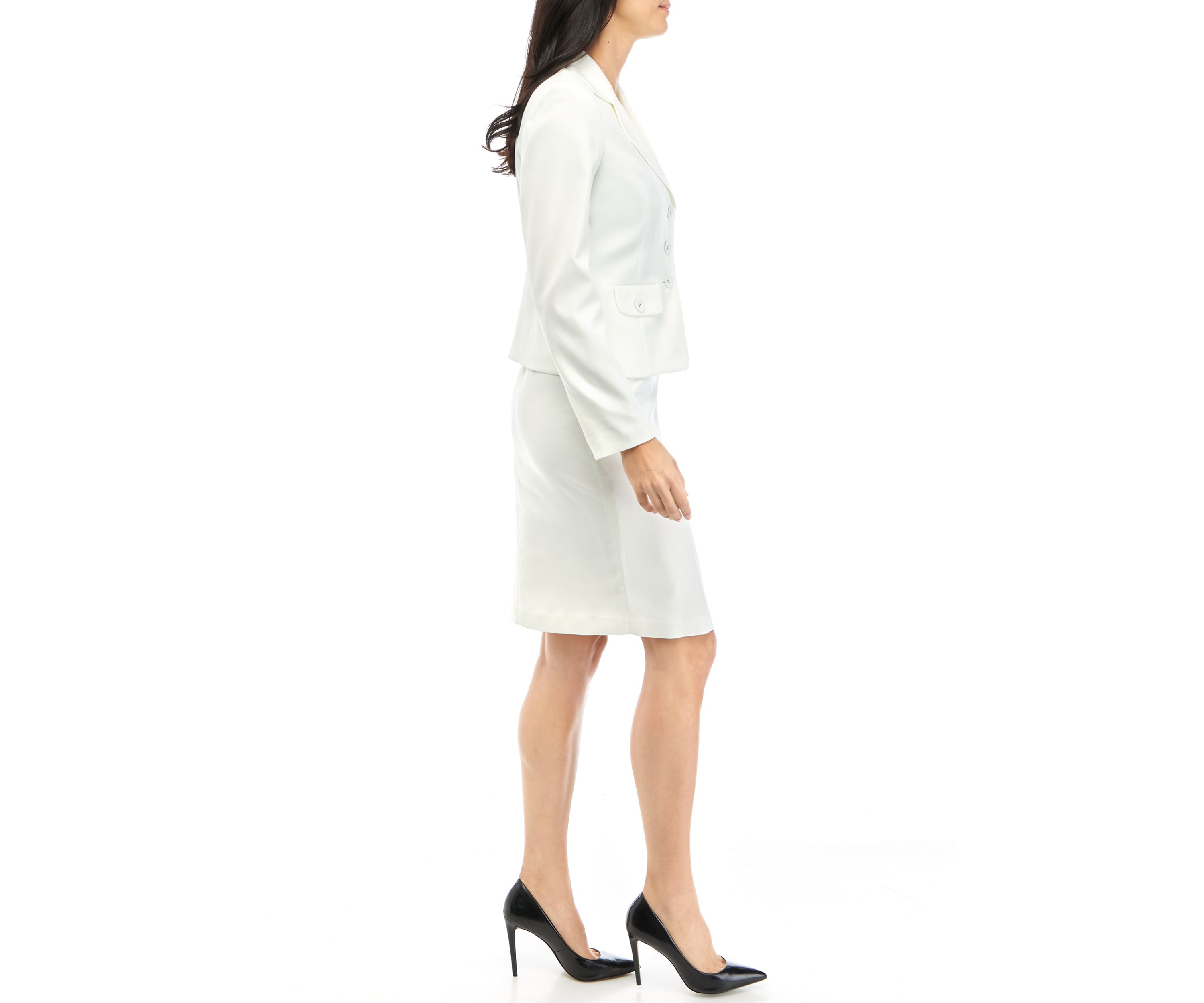 Womens Petite Tonal Check Jacket and Front Slit Skirt Set