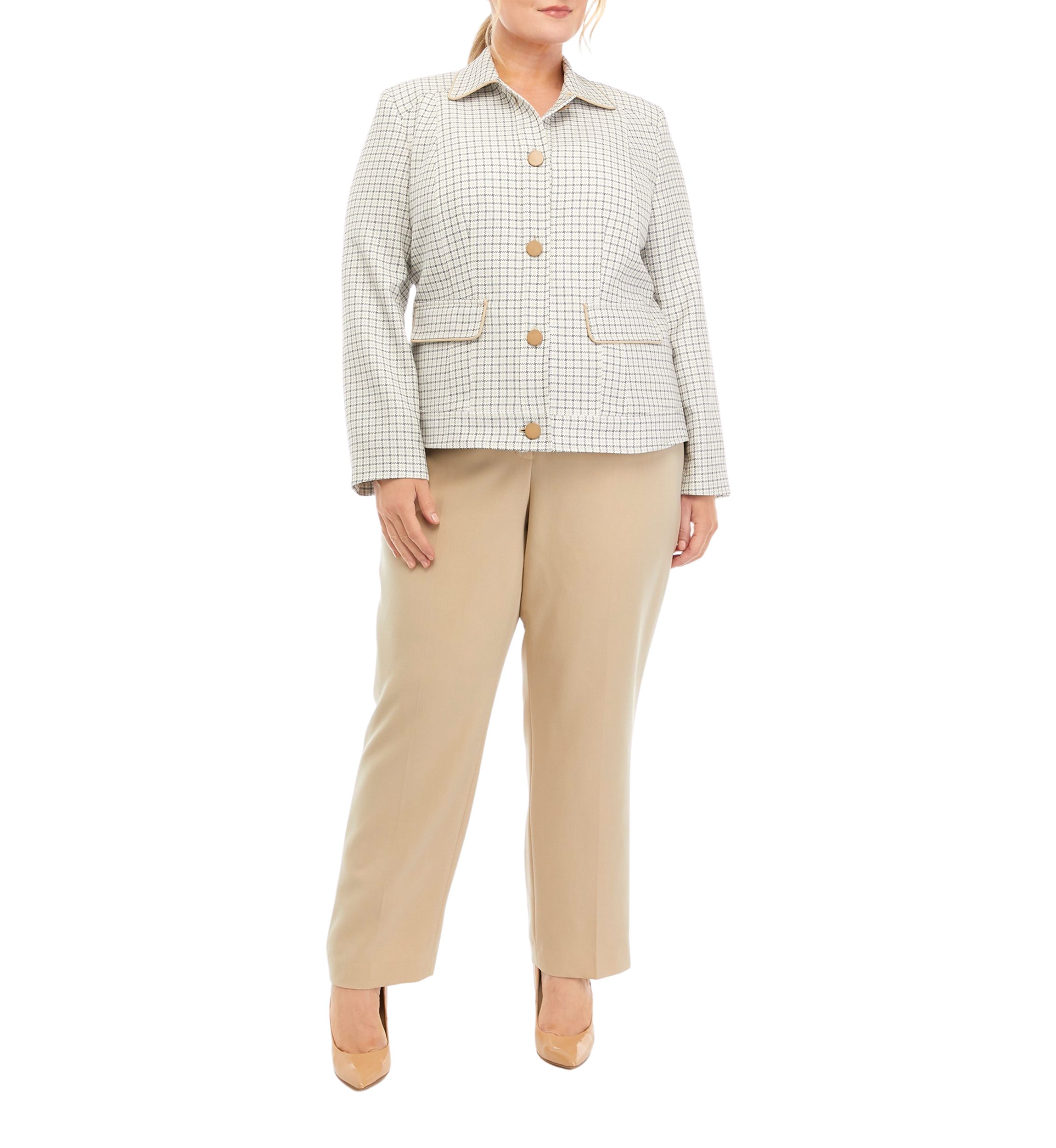 Womens Plus Size Plaid Five Button Jacket and Slim Pant Set