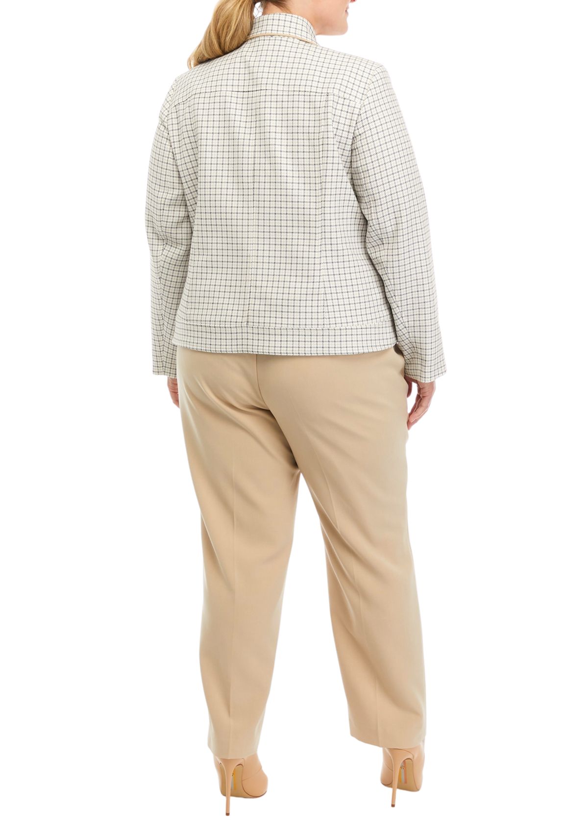 Womens Plus Size Plaid Five Button Jacket and Slim Pant Set