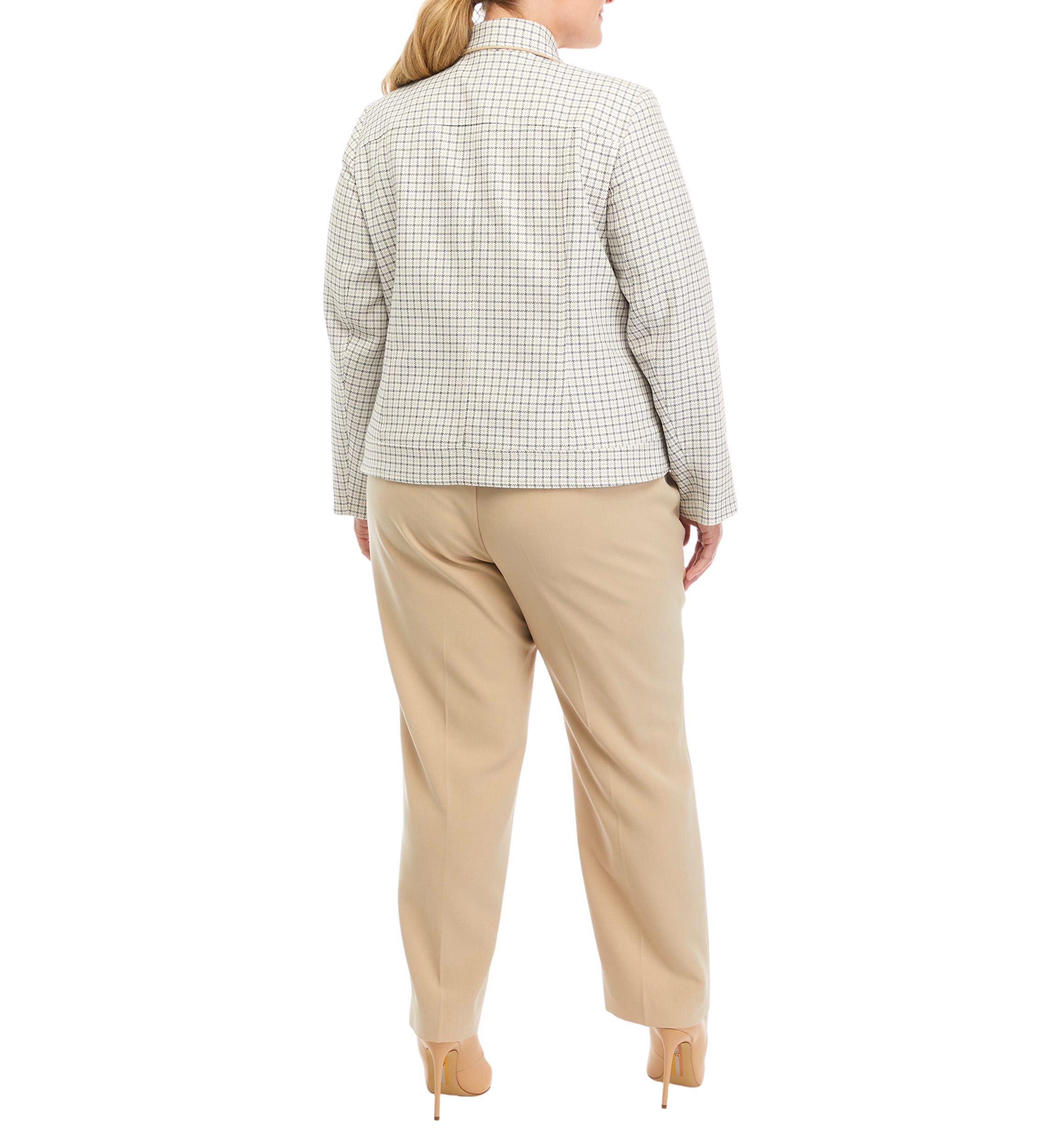 Womens Plus Size Plaid Five Button Jacket and Slim Pant Set